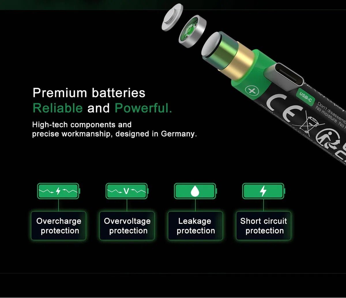 PATONA 8 x USB-C Premium CR123A, akumulator 2400 mWh 3,0 V, do ponownego ładowania, kabel do ładowania 1 na 2 USB C – długa żywotność ponad 1000 cykli ładowania do aparatów, pilotów, latarek