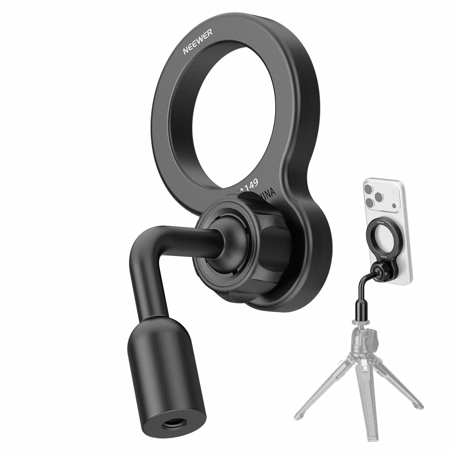 NEEWER BASICS Magnetyczny adapter do montażu na statywie do telefonu, głowica kulowa 360°, aluminiowa, kompaktowa, lekka, przenośna nasadka na telefon, kompatybilna z MagSafe, iPhone, Samsung, Android