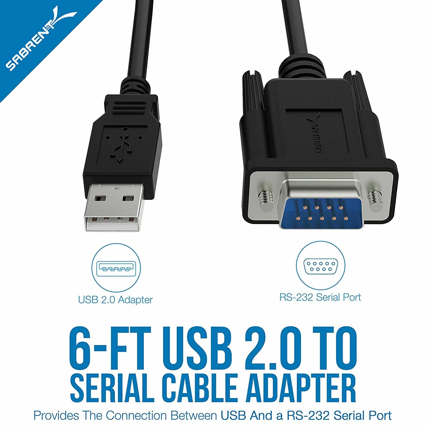 Sabrent Adapter USB na szeregowy (1,8 m) USB na RS232 kabel szeregowy, kabel konwertera DB-9 (9-biegunowy) do Windows, Mac OS, Linux (CB-FTDI)