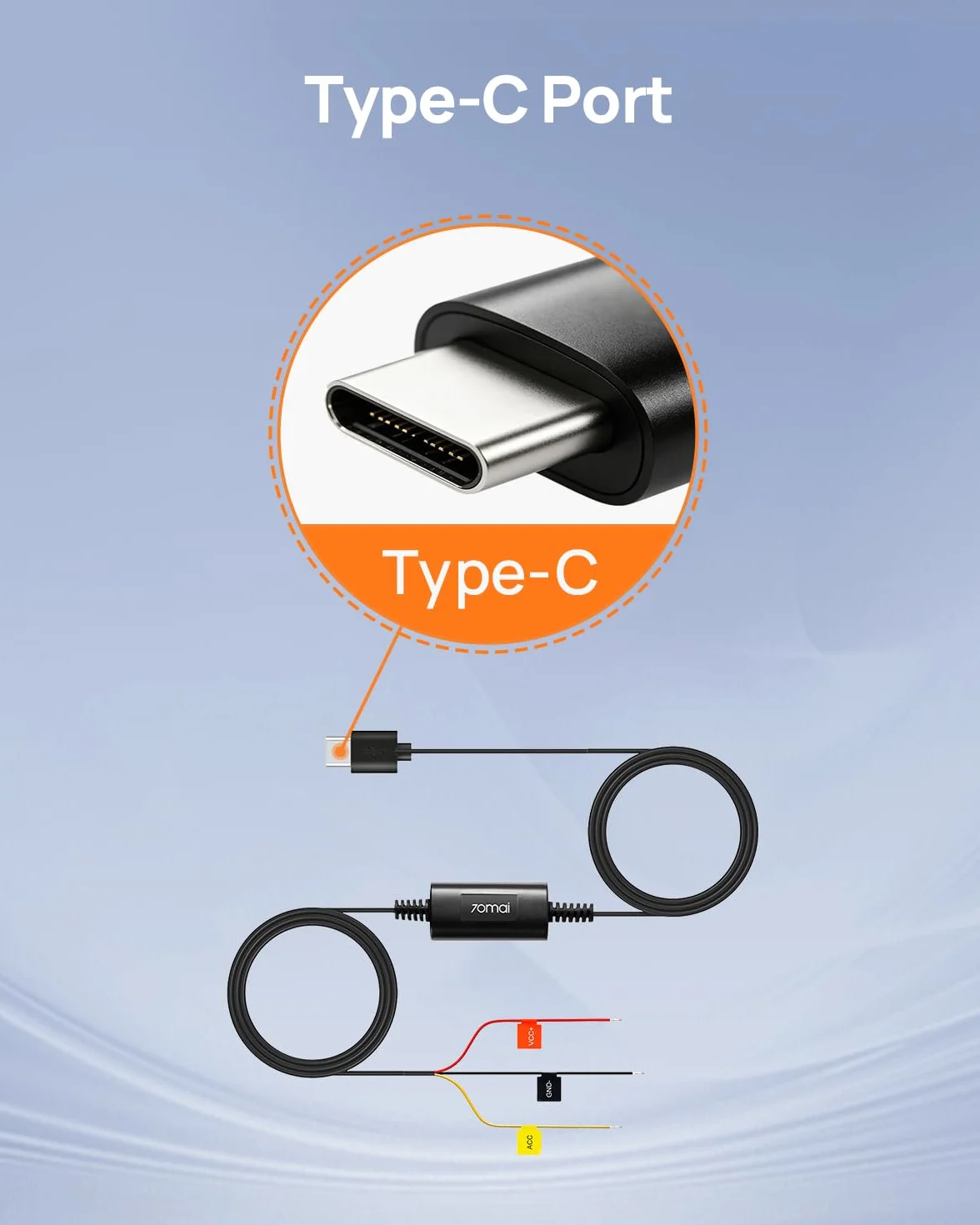 70mai Zestaw Hardwire UP03, USB 3 m, do kamer samochodowych, 12 V-30 V do 5 V/2,4 A, ochrona przed niskim napięciem, 24-godzinny zasilacz do kamery samochodowej M500 X200 A810