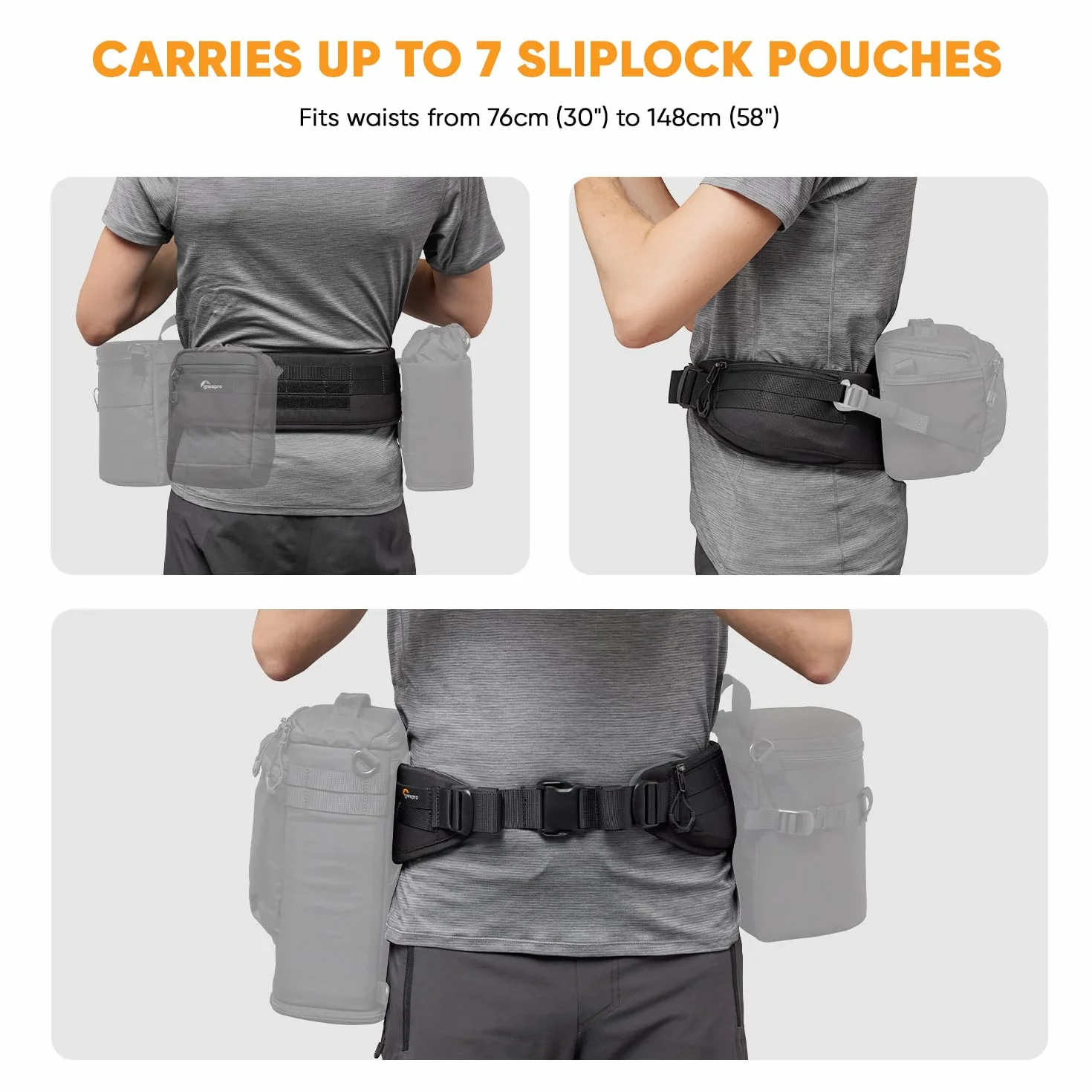Lowepro ProTactic Utility Belt III, kompatybilny z ProTactic Camera Backpack 350/450 III, Toploader Lens Cases Modular System, Sliplock Connection Attached Loop, Pas biodrowy do akcesoriów do aparatów