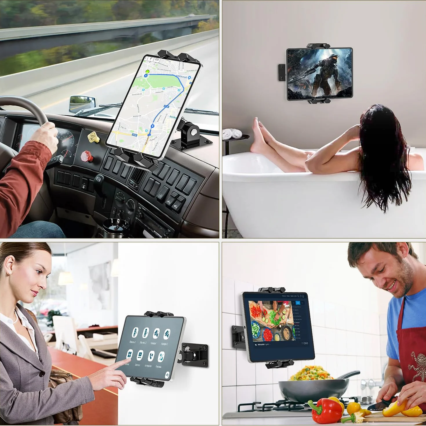 Padwa Lifestyle Uchwyt ścienny na tablet, tablet z regulowanym kątem, uchwyt samochodowy na iPad/iPad Mini, Galaxy Tab i wszystkie ekrany o przekątnej ekranu 4,7-12,9"
