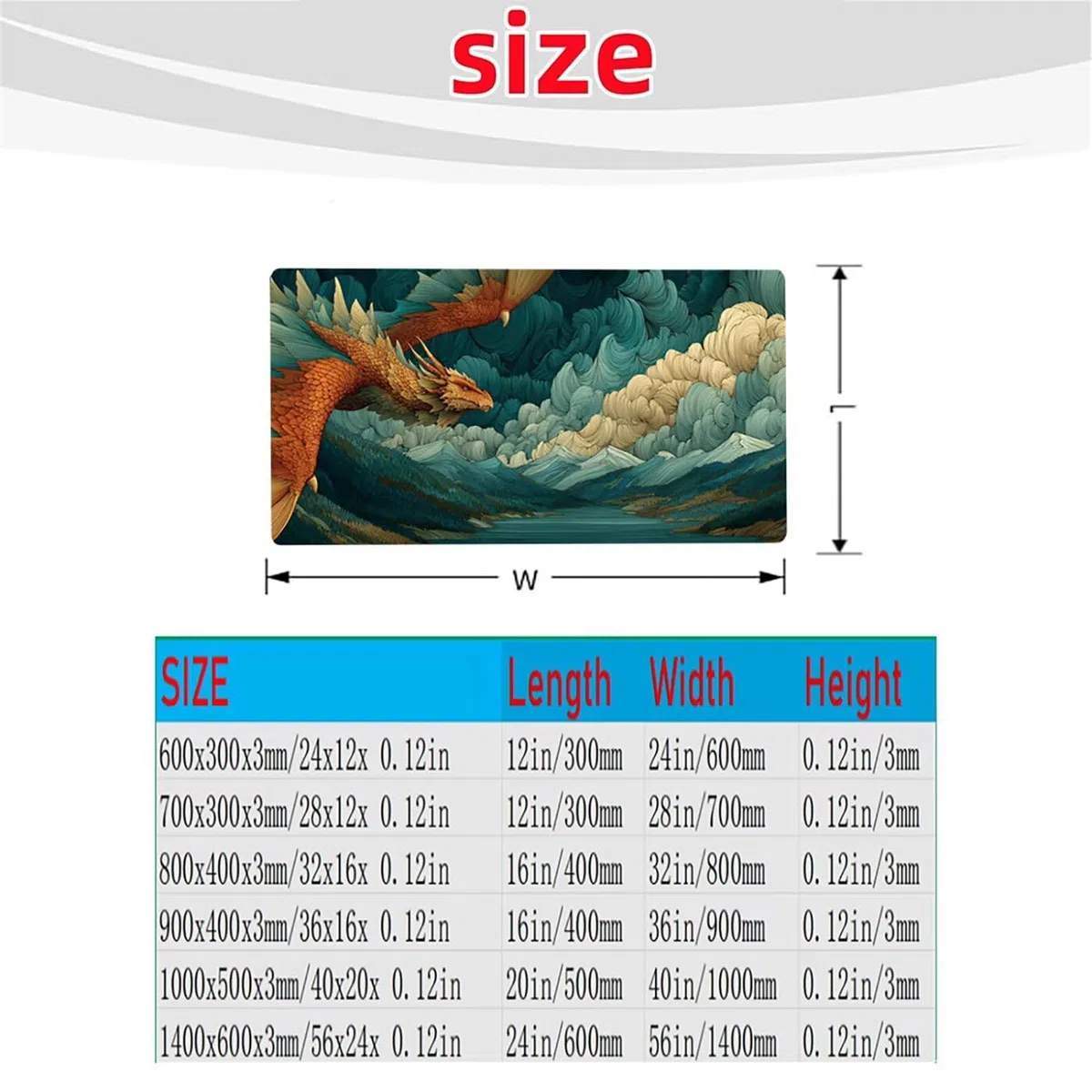 Podkładka pod mysz, smok, duża podkładka pod mysz do gier, 140 x 60 x 0,30 cm, duża podkładka pod mysz do laptopa, komputera stacjonarnego, klawiatura do gier, poprawia dokładność i szybkość