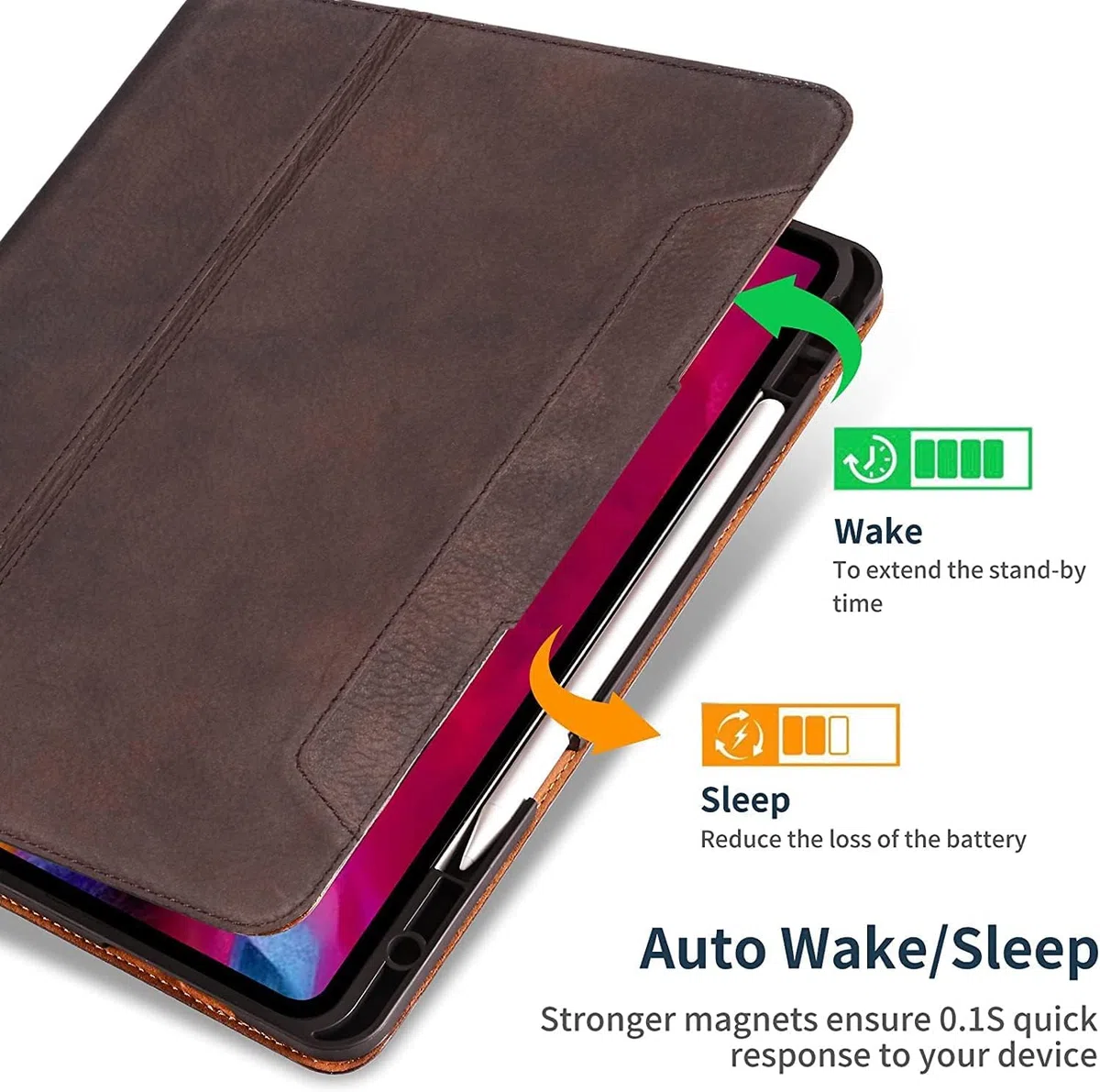 Gexmil Etui dla iPad Pro 12,9 Cala,6./5./4./3. Generacji(2022/2021/2020/2018) Cover,Real Leather z Pencil Uchwyt,z Klamrą,Automatyczne Usypianie/Czuwanie,Regulowany Stojak,Sand Dark Braun