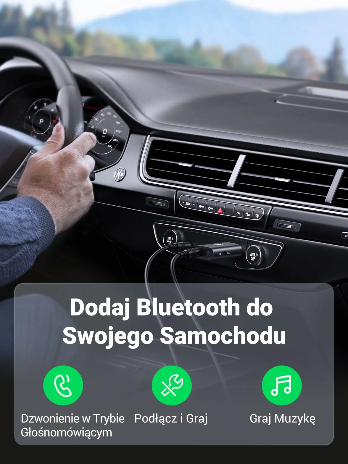 UGREEN 5.1 Adapter Bluetooth 2 w 1 gniazdo nadajnika Bluetooth i odbiornik Bluetooth Audio z kablem Aux 1 m do słuchawek telewizor samochodowy TV PC Laptop Tablet głośnik