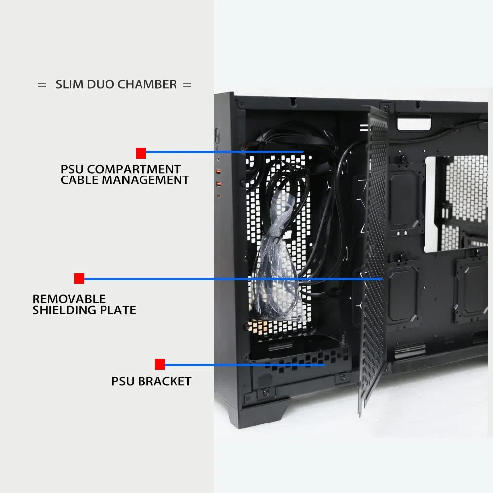 P480MB-E RGB ATX PC obudowa (4 x 12 cm modułowy wentylator ARGB Pirate Oko, zarządzanie kablami, 10-portowy koncentrator wentylatora, PWM, SYNC) czarna