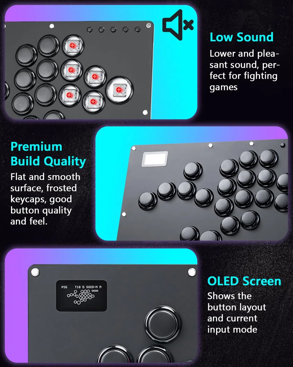 GuileKeys Arcade Fight Stick GK-21, All-Button Gamerfinger z niestandardowymi funkcjami RGB i Turbo, kontroler zręcznościowy do PC/PS4/PS3/Switch/Steam Game Keyboard Support Hot Swap & SOCD
