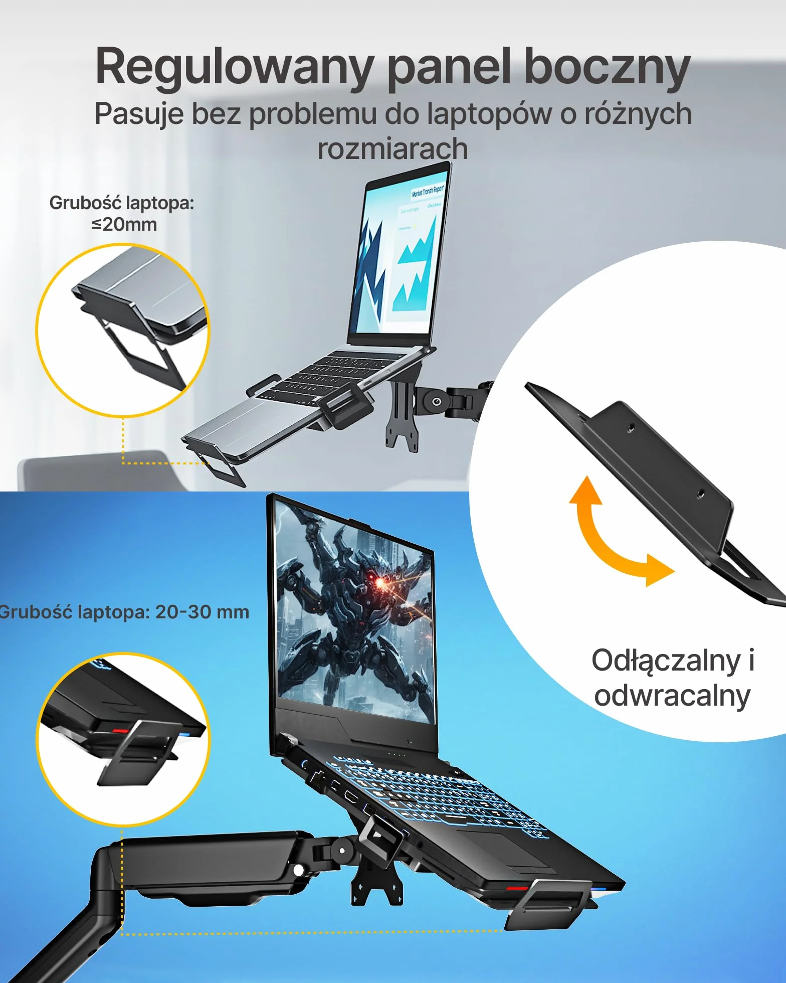 monTEK Regulowana półka na laptopa VESA 75x75/100x100 do 9 kg 12-18 cali
