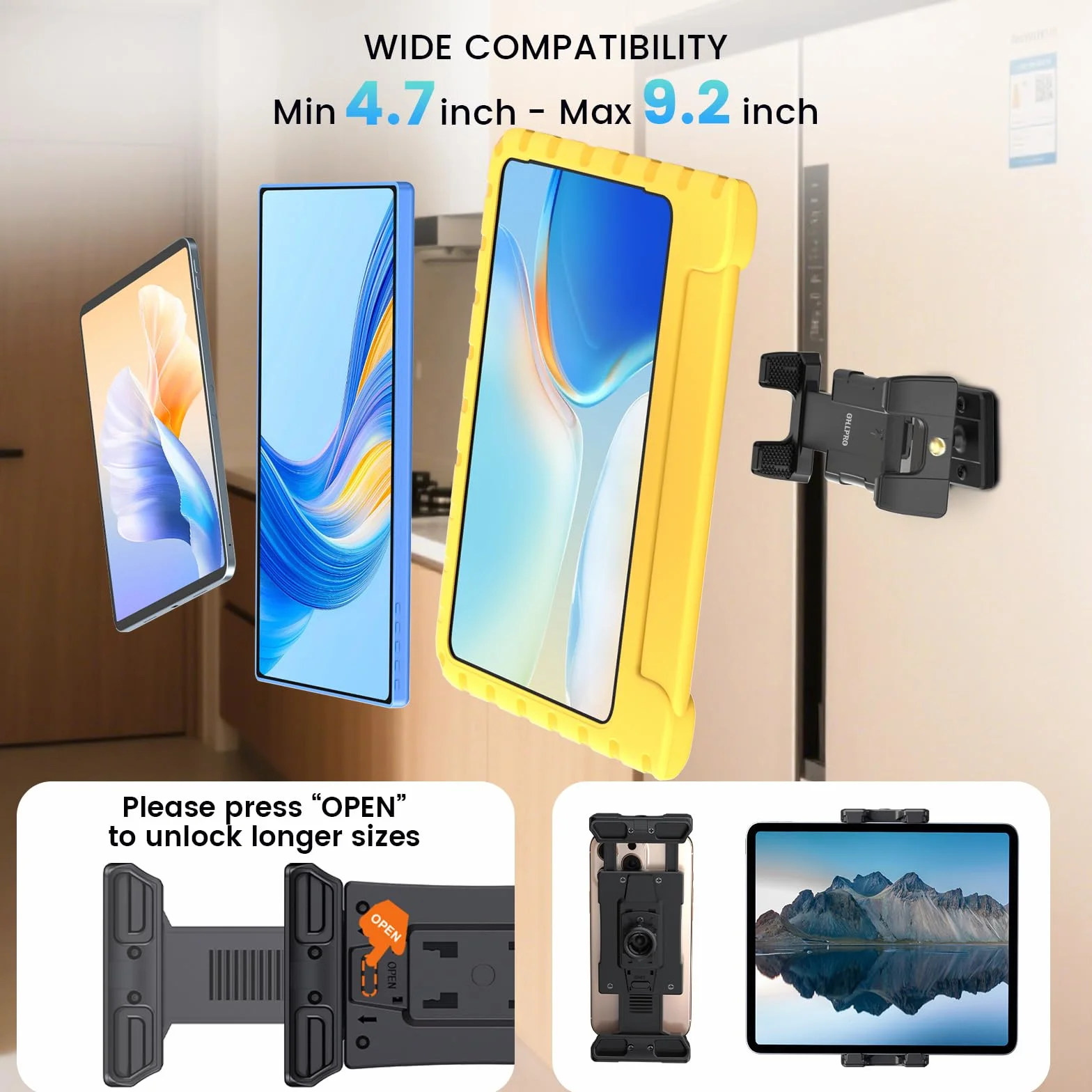 OHLPRO Magnetyczny uchwyt ścienny na tablet do metalowej powierzchni, obrót 360°, pasuje 12.7-33.0 cm