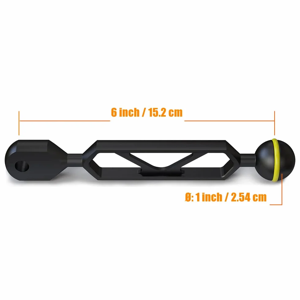 Sea Frogs 6" 15,24 cm aluminiowy adapter YS 1" ramię kulowe do podłączenia stroboskopu światła wideo do obudowy podwodnej