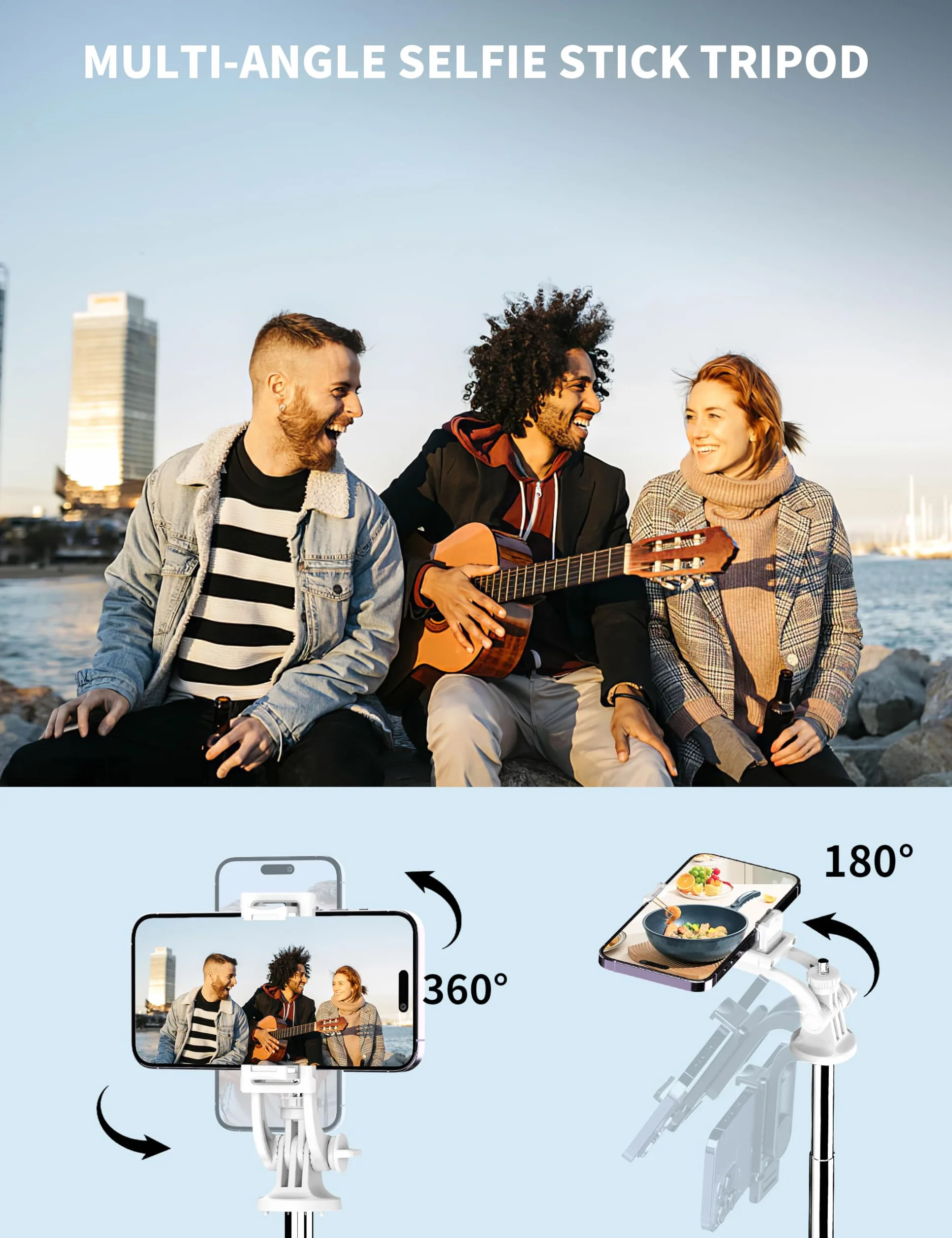 Statyw selfie stick 180 cm, rozszerzalny statyw do telefonu komórkowego All-in-1 z bezprzewodowym pilotem zdalnego sterowania, uchwyt na telefon komórkowy kompatybilny z Gopro, iPhone, Samsung