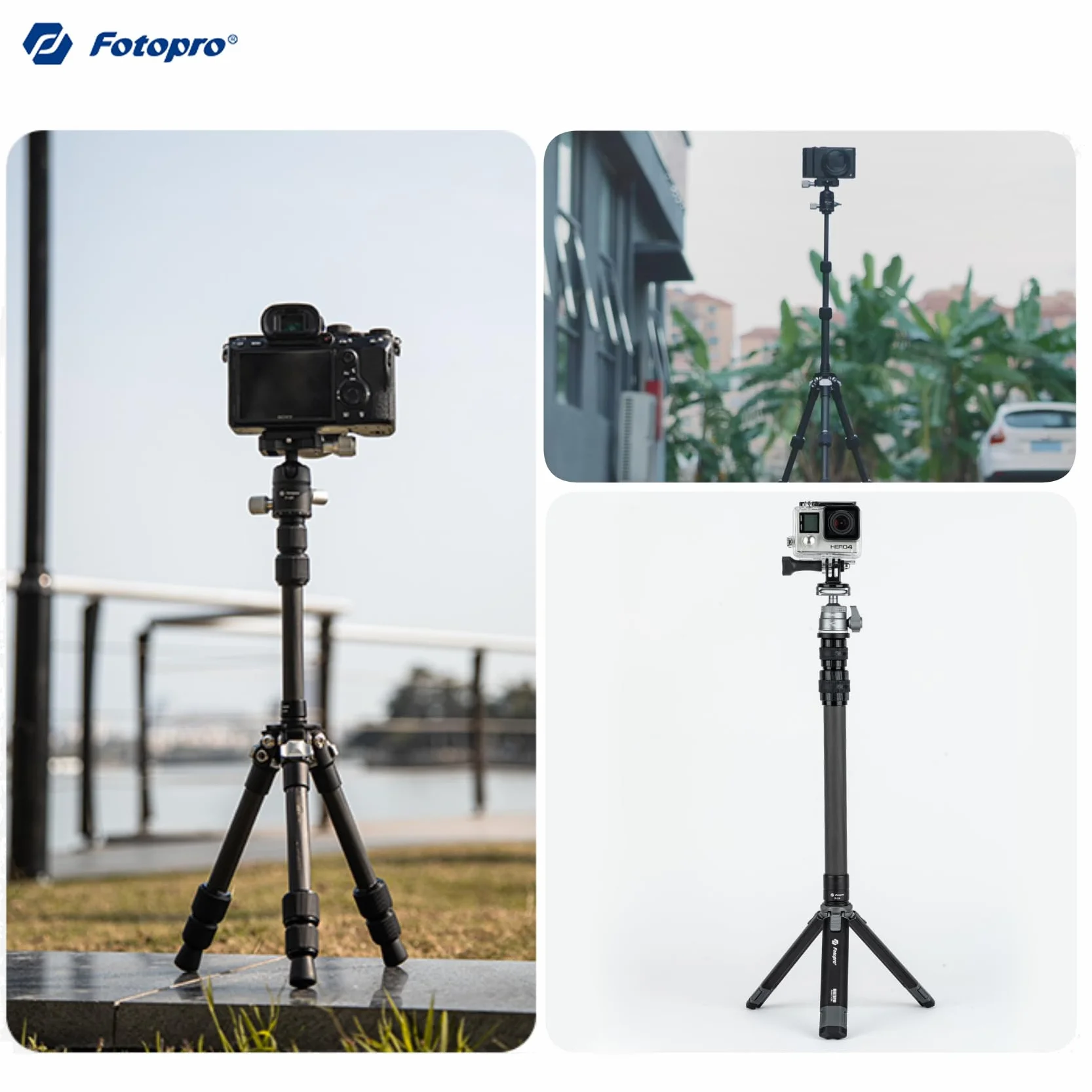 Fotopro 64 cm statyw rura przedłużająca kolumna środkowa, 3-częściowy statyw z włókna węglowego, kolumna środkowa do lustrzanek cyfrowych, statyw monopodowy, maks. nośność 10 kg