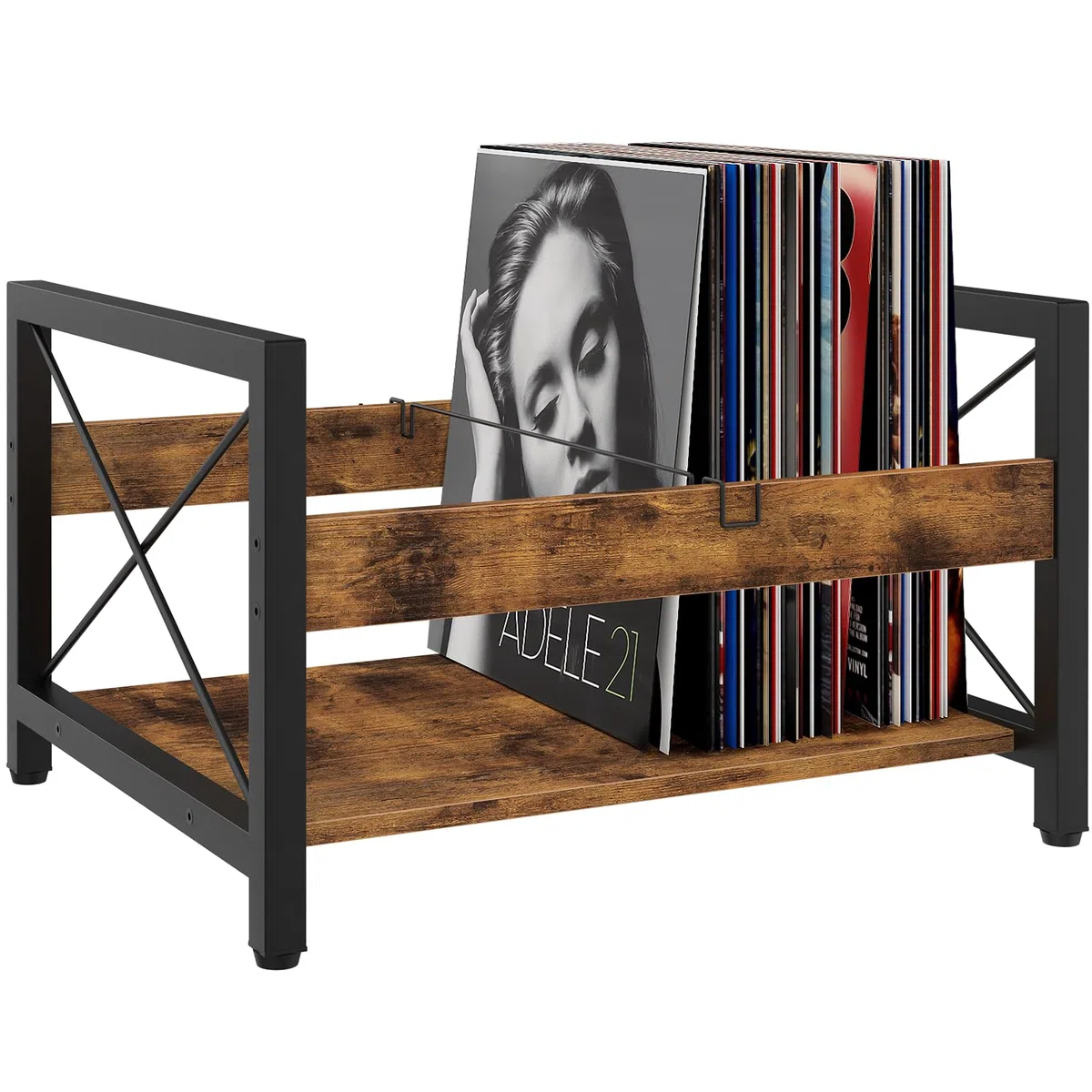 ELITEROO Uchwyt na płyty winylowe, drewniana skrzynka na płyty pasuje do płyt 18-30 cm, półka winylowa, pomieści do 50–100 albumów, DVD, CD lub plików, drewniany stojak do przechowywania książek