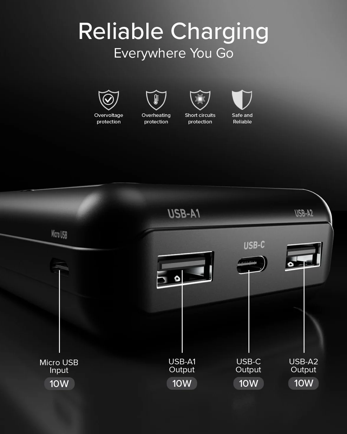 SBS Solar PowerBank 10000mAh z Panelem Słonecznym Szybkie Ładowanie USB-C USB-A Czarny