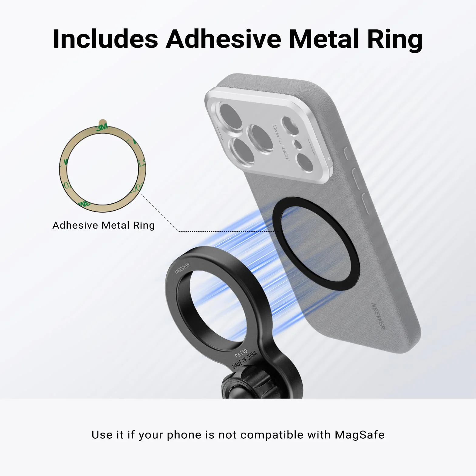 NEEWER BASICS Magnetyczny adapter do montażu na statywie do telefonu, głowica kulowa 360°, aluminiowa, kompaktowa, lekka, przenośna nasadka na telefon, kompatybilna z MagSafe, iPhone, Samsung, Android