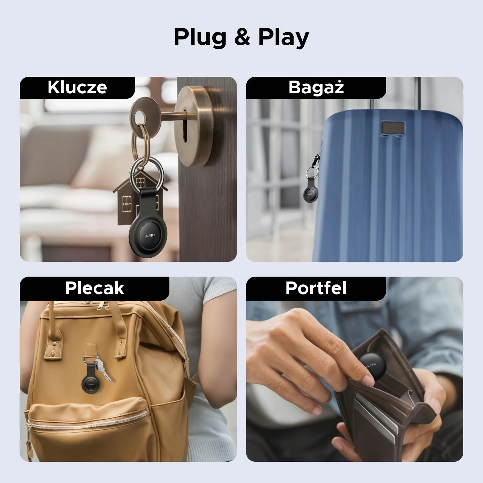 UGREEN FineTrack Mini kompatybilny z Apple Find My, inteligentny tag z sygnałem dźwiękowym 80 dB, lokalizator kluczy (2 opakowania)