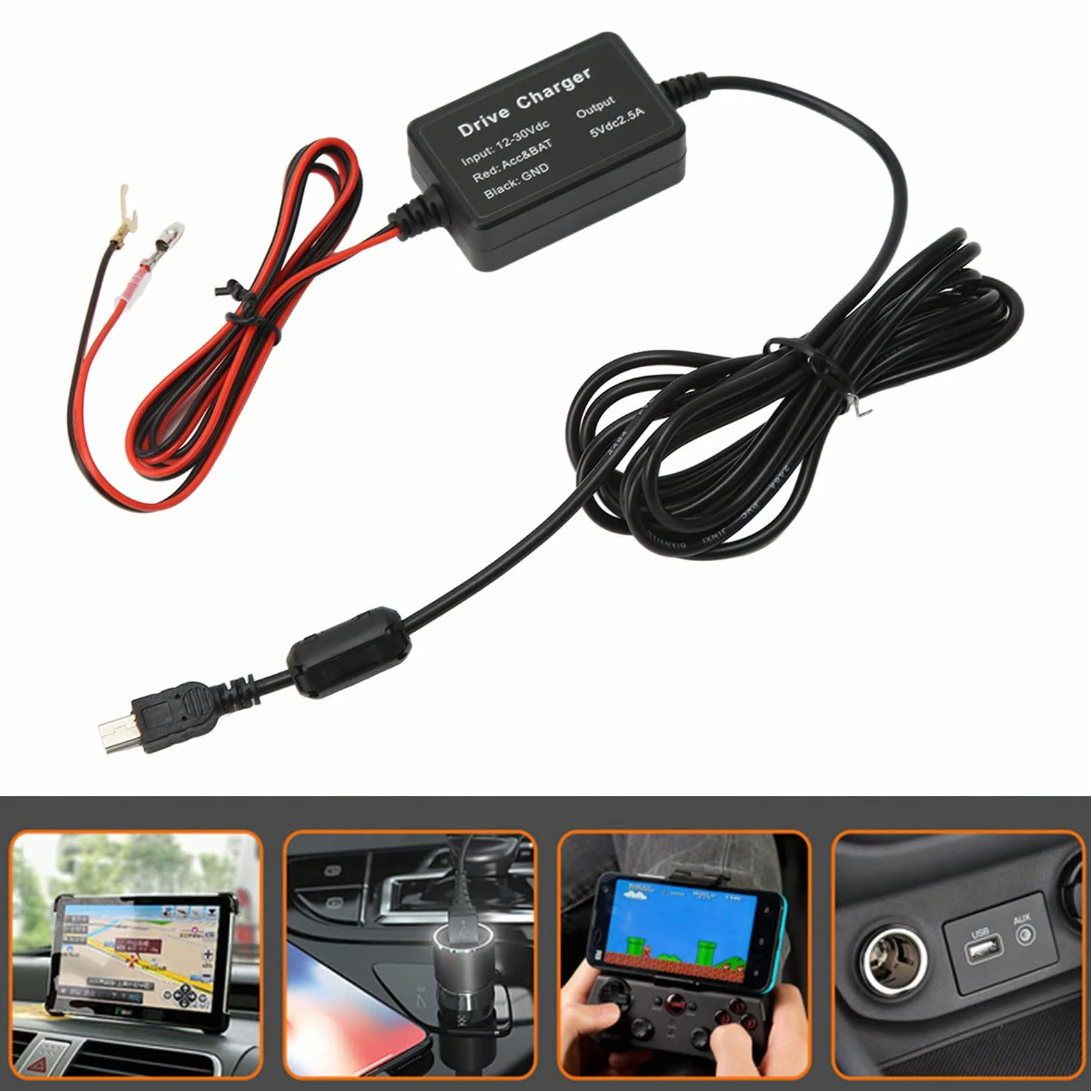 Zestaw Okablowania Kamery Samochodowej, Zestaw Okablowania Kamery Samochodowej Adapter USB 12–30 V do 5 V Zabezpieczenie Przed Niskim Napięciem Ładowarka do Kamery Samochodowej do