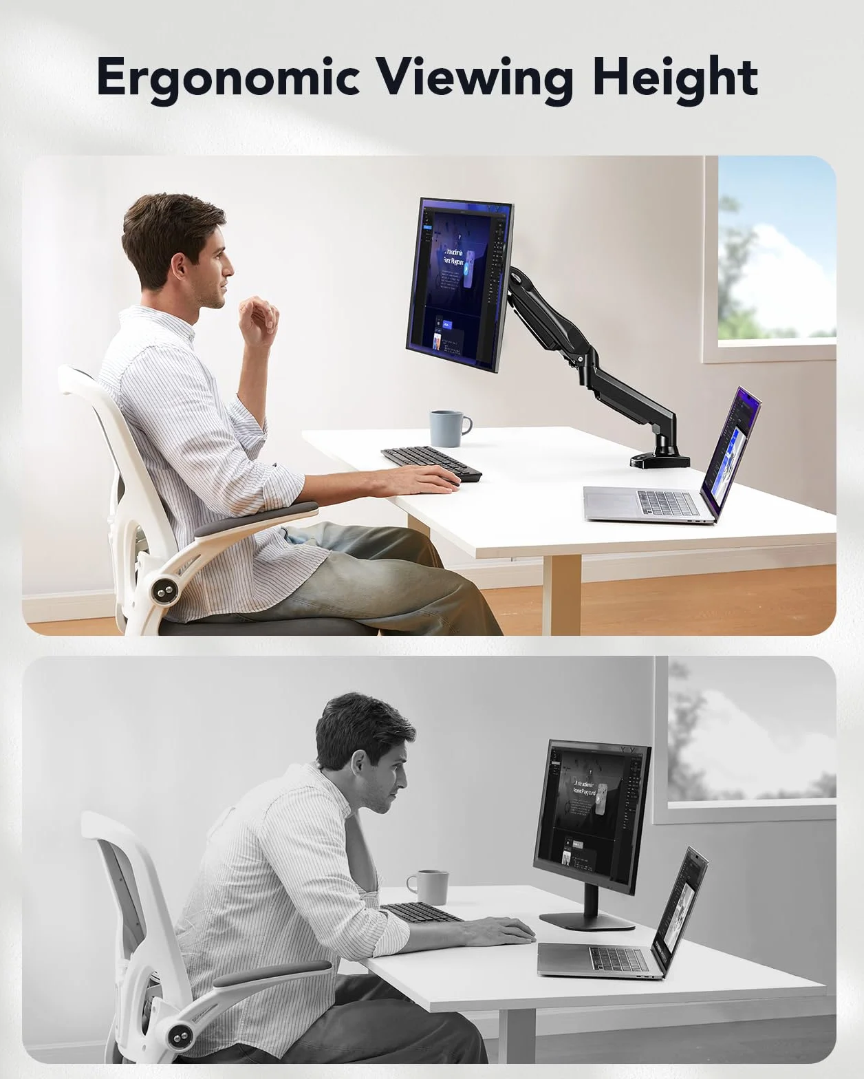 HUANUO Stojak na monitor PC, obracany o 360°, ramię monitora PC do zakrzywionych ekranów o przekątnej od 17 do 30 cali, stojak na monitor ze sprężyną gazową, VESA 75 x 75/100 x 100 mm