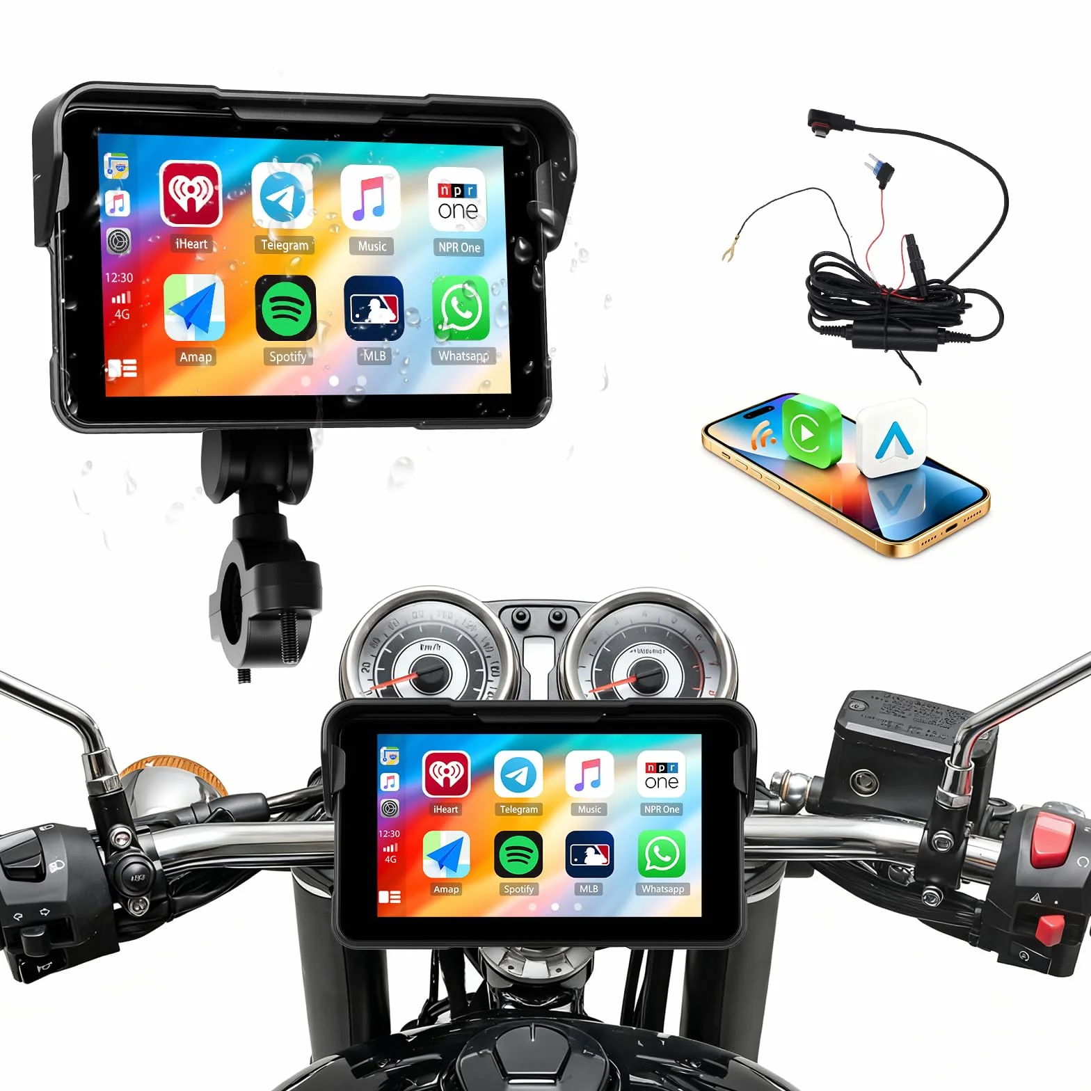 [2026 CARPLAY] CAMECHO 5-calowy bezprzewodowy ekran dotykowy CarPlay do motocykli z Bluetooth i GPS-em – wodoszczelny (IP67) uniwersalny monitor samochodowy/motocyklowy 12 V z funkcją Android Auto