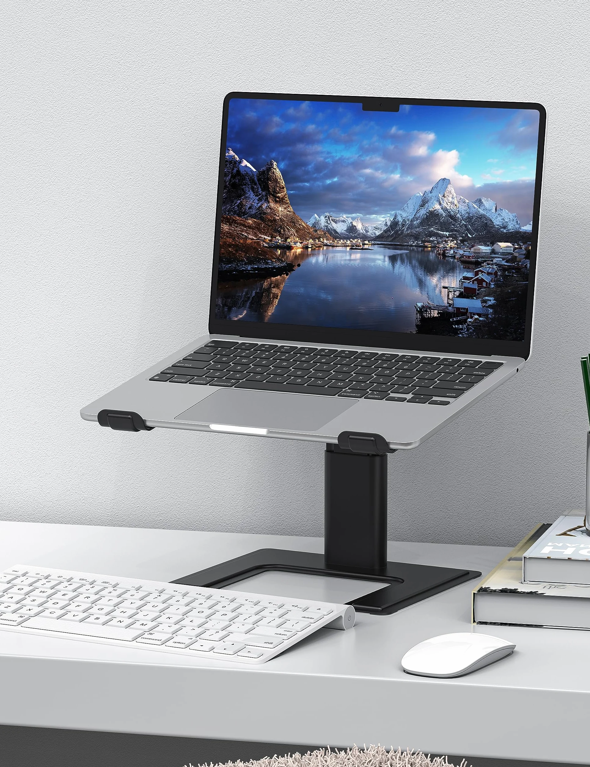ALASHI Stojak na laptopa na biurko, stojak komputerowy z regulowaną wysokością, ergonomiczny stojak na laptopa, aluminiowy metalowy uchwyt kompatybilny z notebookiem 10 do 17,3 cala, czarny