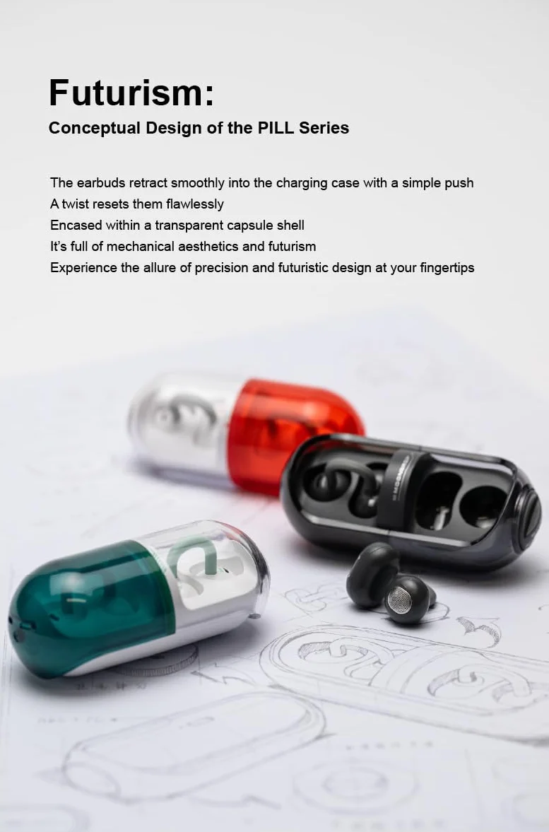 Moondrop Pill Słuchawki douszne Bluetooth 6.0 OWS wiszące słuchawki IPX4 otwarte zaczep na ucho bezprzewodowe słuchawki douszne wbudowane AI ENC MD-0WS-003 (czarne)