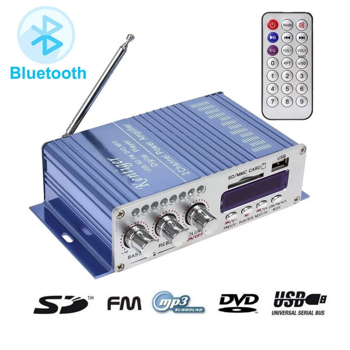 DollaTek 12 V Hi-Fi cyfrowy wzmacniacz audio stereo USB SD DVD FM Audio stereo radio MP3 g?o?nik samochodowy wzmacniacz Bluetooth HiFi Mini 2-kana?owy wy?wietlacz cyfrowy odtwarzacz zasilania do