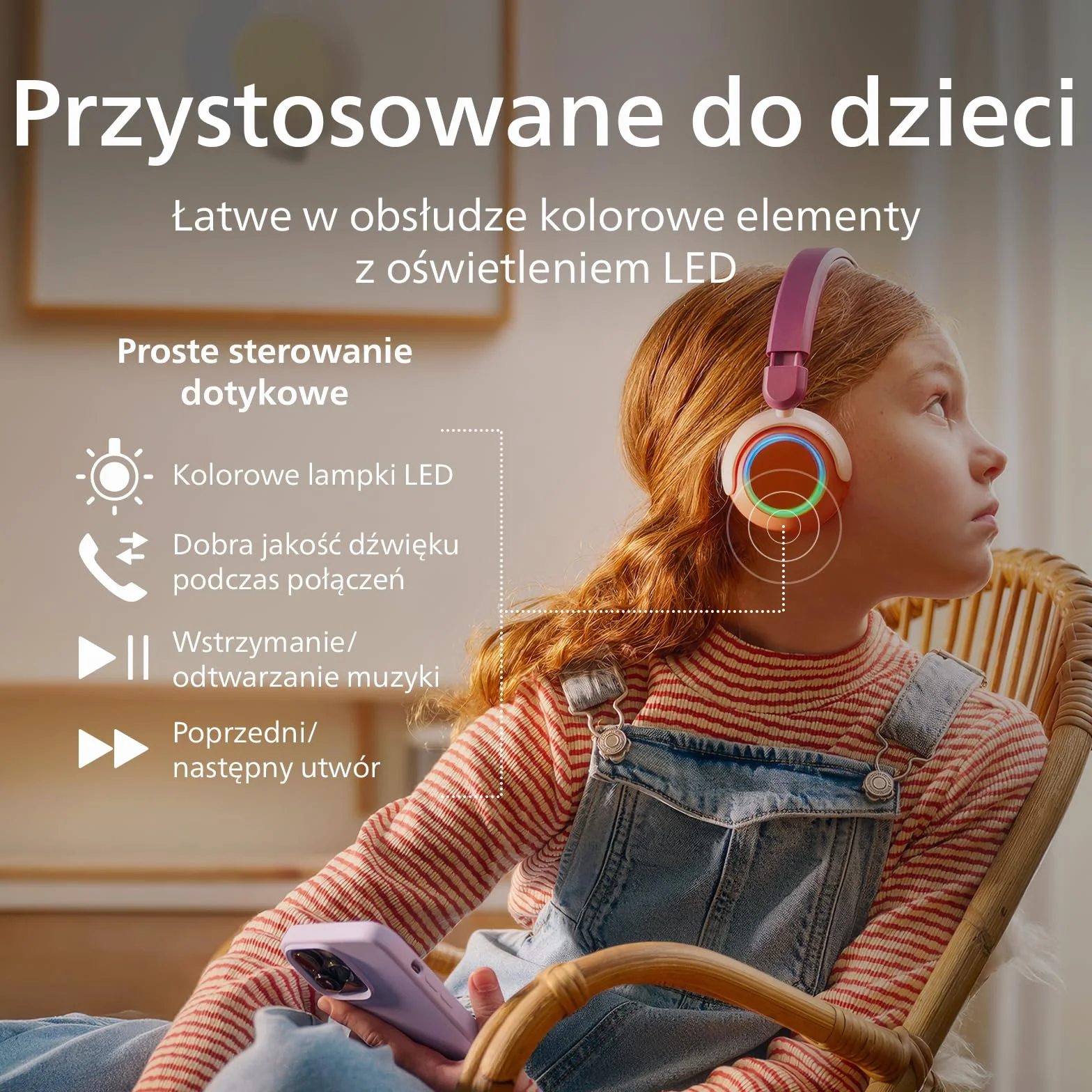 Philips TAK4200CT Bezprzewodowe składane słuchawki nauszne dla dzieci ograniczona głośność udostępnianie dźwięku Magenta Fioletowy