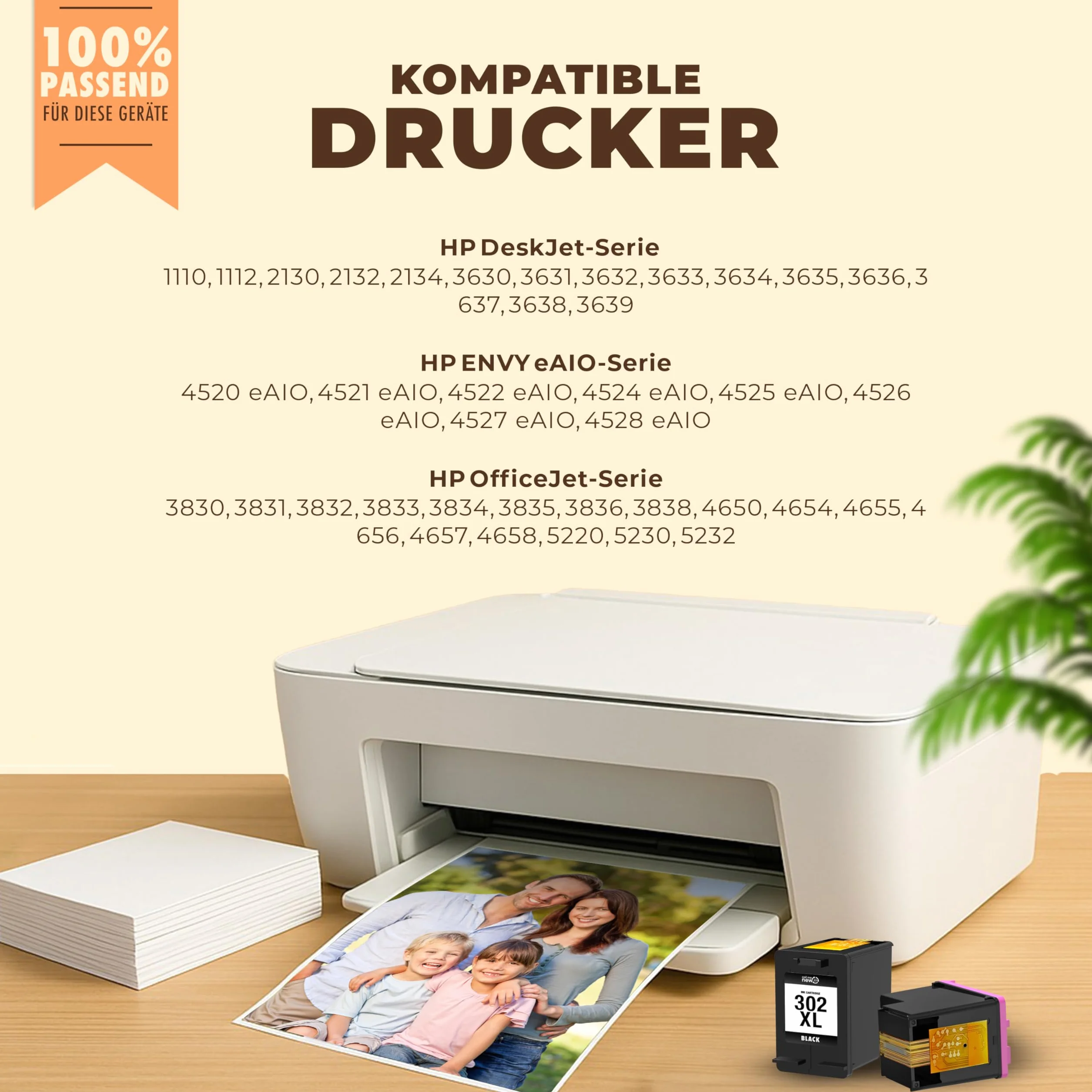 Wkłady do drukarki 302XL – kompatybilne z HP 302 / HP 302 XL czarne i kolorowe – zasięg XL, Smart Chip, zamiennik do DeskJet 3630, Envy 4525, OfficeJet 5230 – 2 sztuki w opakowaniu zbiorczym