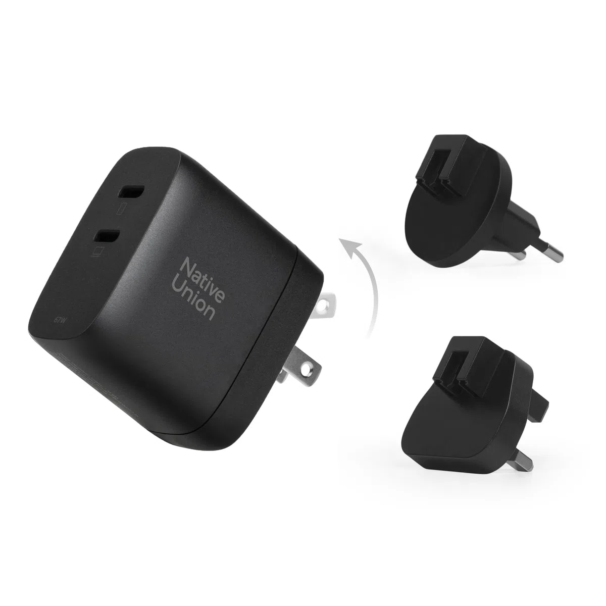 Native Union GaN Szybka ładowarka PD 67W - Ultra-kompaktowa kompatybilna z dostawą energii do 67 W - do MacBook Pro, iPadów, iPhone'a i innych urządzeń (czarna)
