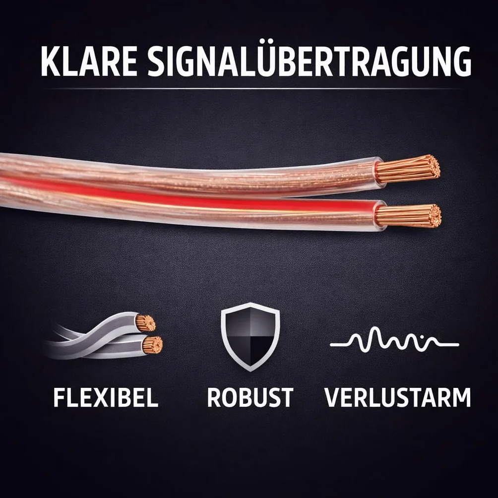 BLca 25m 2x2,5mm² Lautsprecherkabel CCA I Boxenkabel isoliert transparent mit Polaritätskennzeichnung I LS-Kabel als Meterware für Stereoanlage etc.