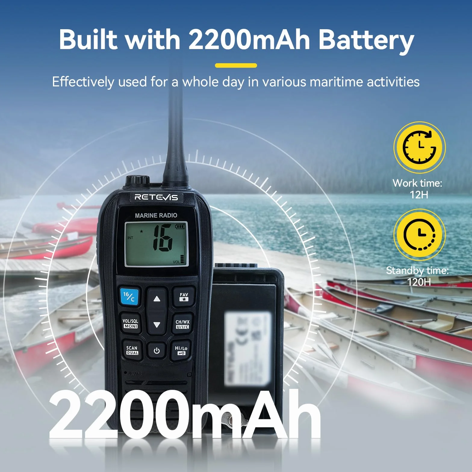Retevis RM22 VHF Marine Walkie Talkie, Wodoodporne Walkie-Talkie IP67, Pływające, 2200 mAh, 900 mW Audio, Dwukierunkowe Radio Morskie Dalekiego Zasięgu do Kajakarstwa, Wędkarstwa, (Czarny, 1 Szt)