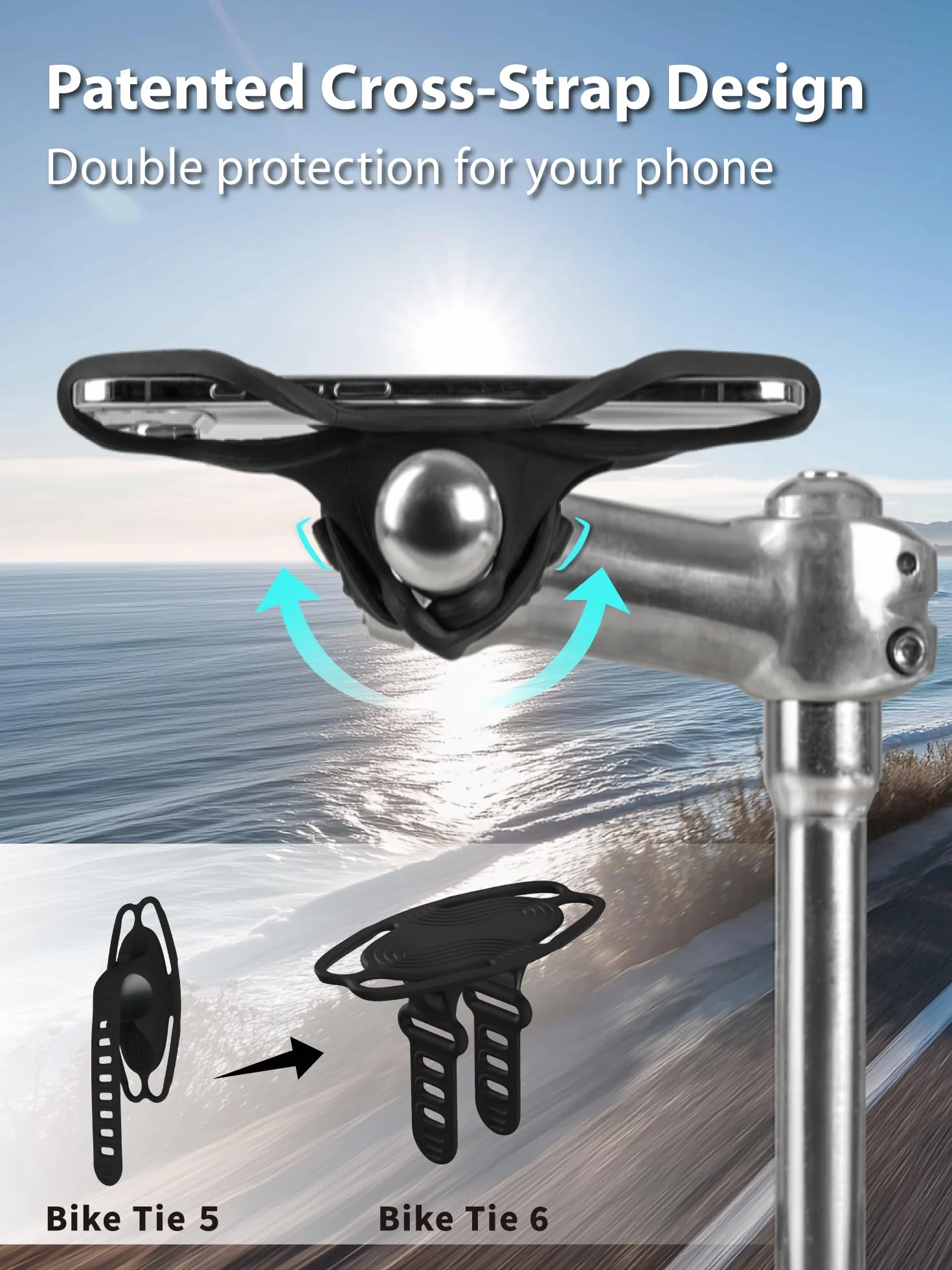 BONE Bike Tie 6, uchwyt na telefon rowerowy na kierownicę, silikonowy uchwyt odporny na zarysowania z podwójnym stabilnym paskiem i kompaktową konstrukcją, uniwersalny uchwyt rowerowy MTB kompatybilny