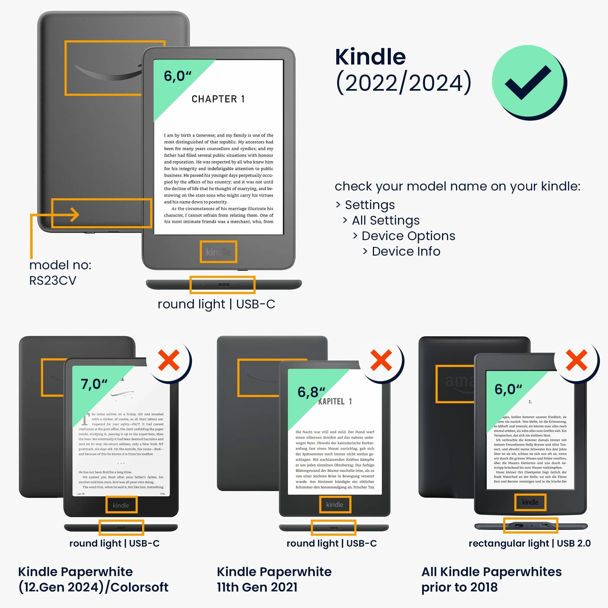 kwmobile Etui kompatybilne z Amazon Kindle (2022/2024) - etui z magnetyczną klapką do tabletów korkowych w kratkę z motywami brązowo-niebiesko-czerwone