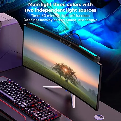 Lampa Monitora Komputerowego, Zakrzywiony Pasek świetlny Monitora do Pielęgnacji Oczu, ściemnianie Dotykowe, Brak Odblasków Ekranu, Efekt Rgb, Lampa Komputerowa LED USB C do Biurka