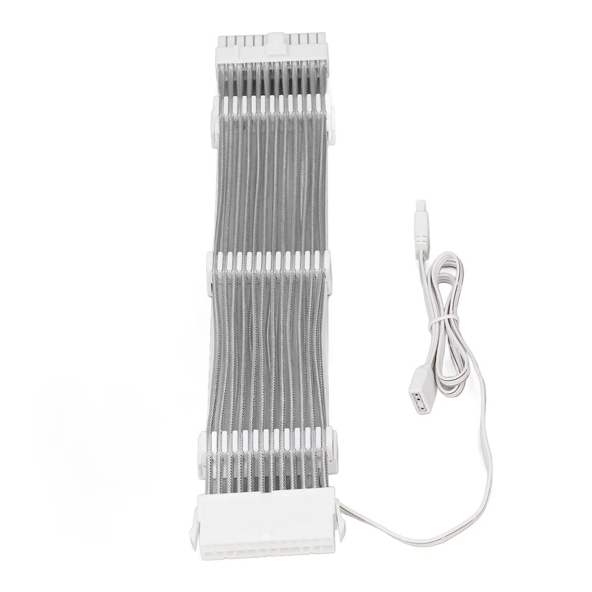 Przedłużacz Zasilania GPU ARGB, Jasny Wielokolorowy Design, Przedłużacz Zasilania 24PIN do 24PIN do Komputerów do Gier, Kolor Biały 60 Cm