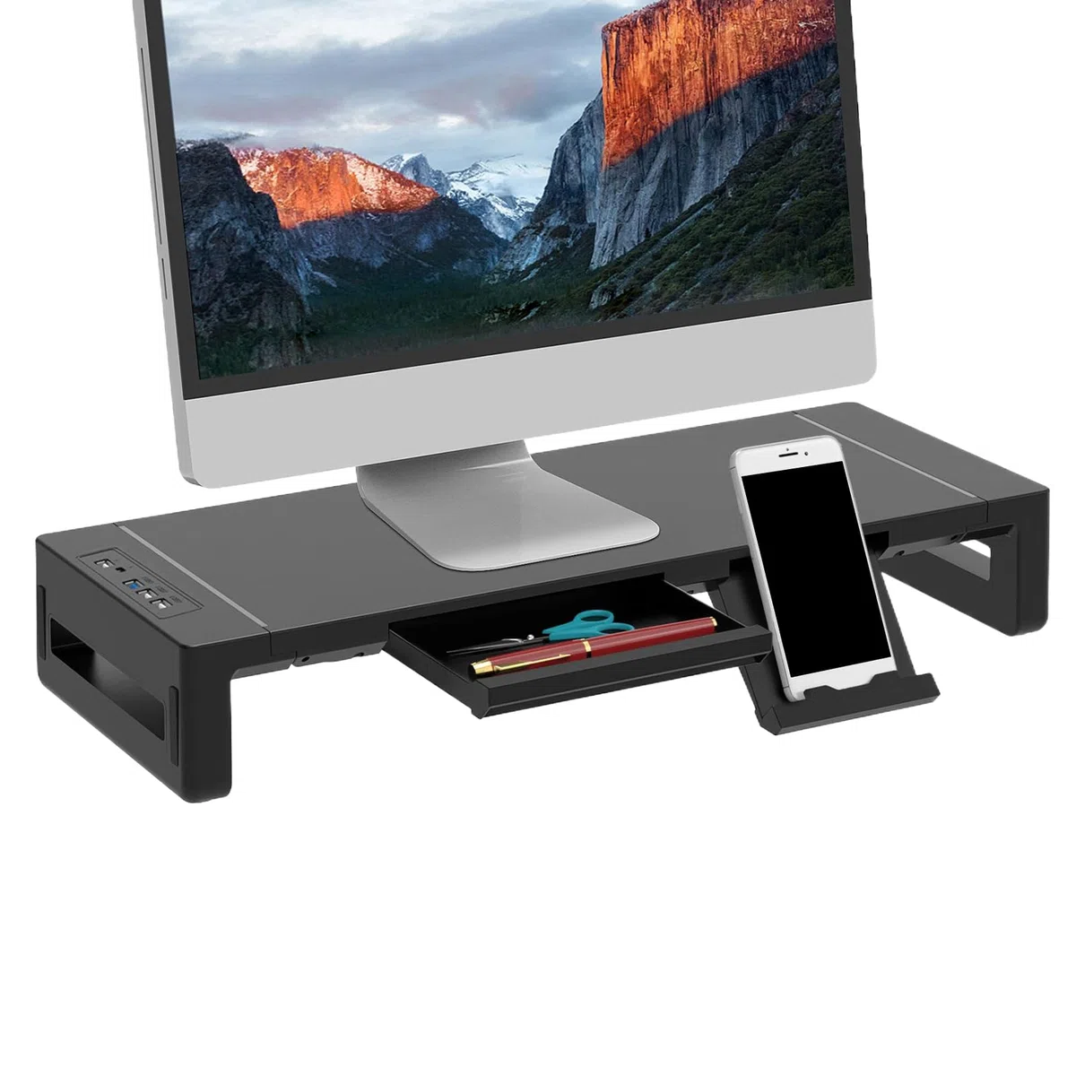 Stojak na monitor, stojak na ekran komputera, 50 cm, szuflada do przechowywania, ergonomiczna konstrukcja oszczędzająca miejsce, składany organizer na biurko do drukarki laptopa, telewizora, biurka
