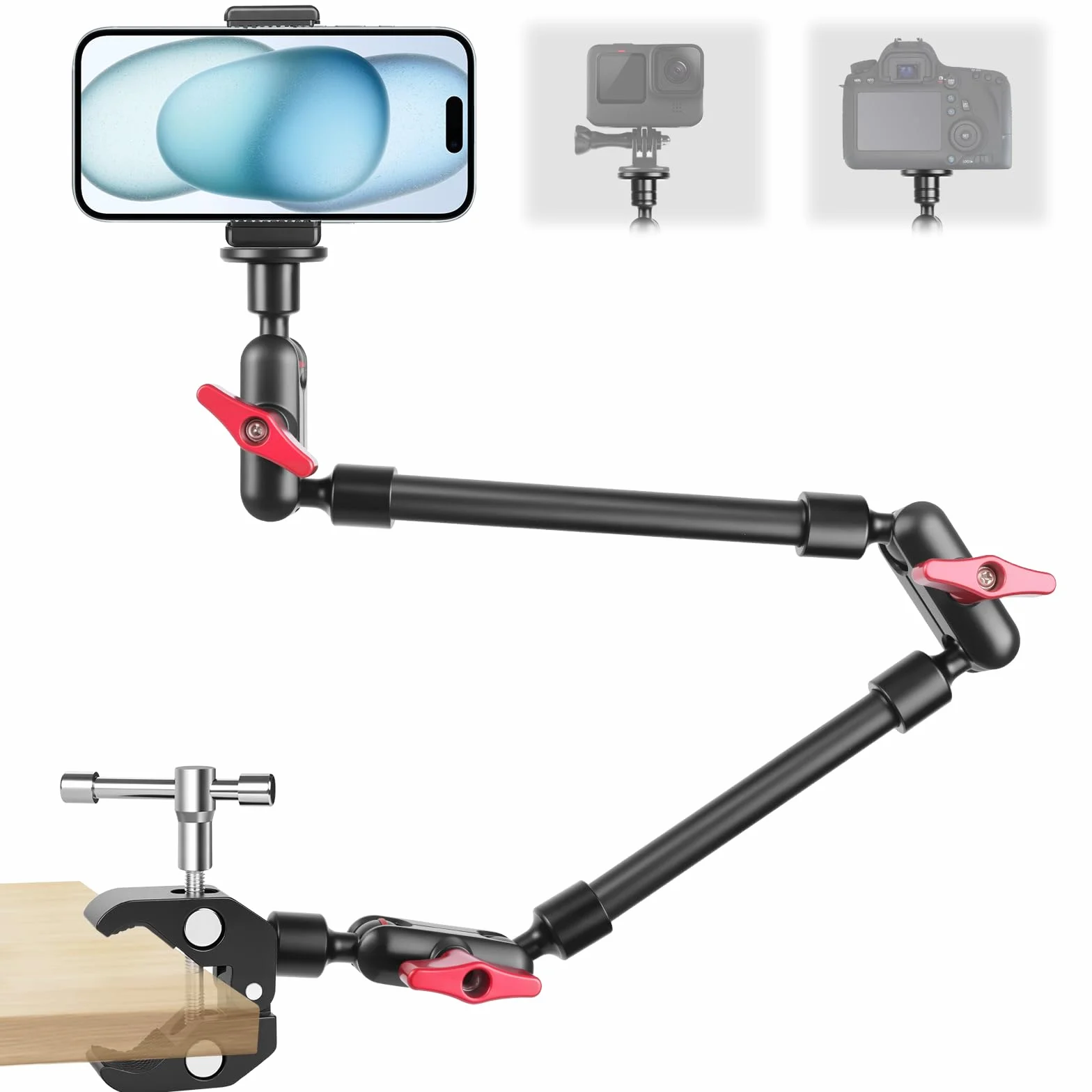 Magic Arm mit Super Clamp 23''/59 cm, ZAKVOP Webcam uchwyt z zaciskiem, elastyczny 360° Magic Arm Clamp z elastycznym ramieniem 1/4" 3/8", głowica kulowa, ramię kamery internetowej do aparatu, kamery