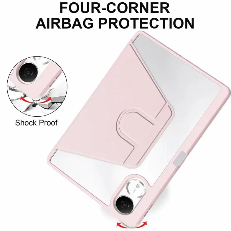 360° Rotation PU Leather Tablet Case Suitable For Lenovo Yoga Tab 2025 11.1" TB-710FU Acrylic Hard Cover With Pen Holder(Pink)