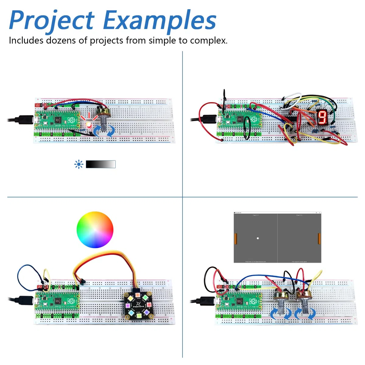 Freenove Super Starter Kit for Raspberry Pi Pico 1 2 W (Not Included), 588-Page Detailed Tutorial, 175 Items, 94 Projects, Python C Java Code