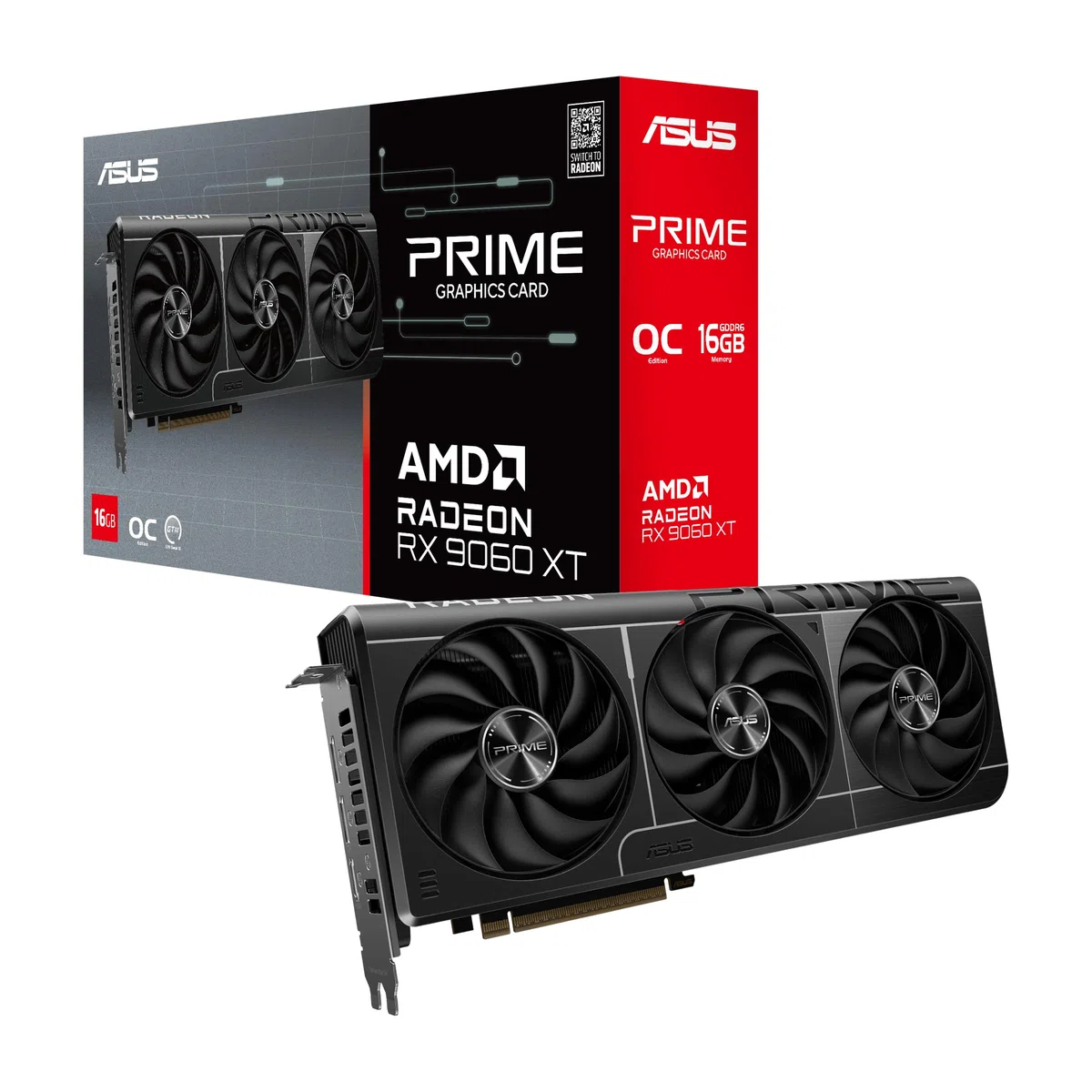 ASUS Prime Radeon RX 9060 XT OC Edition 16 GB GDDR6 karta graficzna dla graczy (AMD Radeon RX9060XT, AMD RDNA 4 architektura, PCIe 5.0, 1 x HMDI 2.1b, 2X DisplayPort 2.1a, PRIME-RX9060XT-O16G)