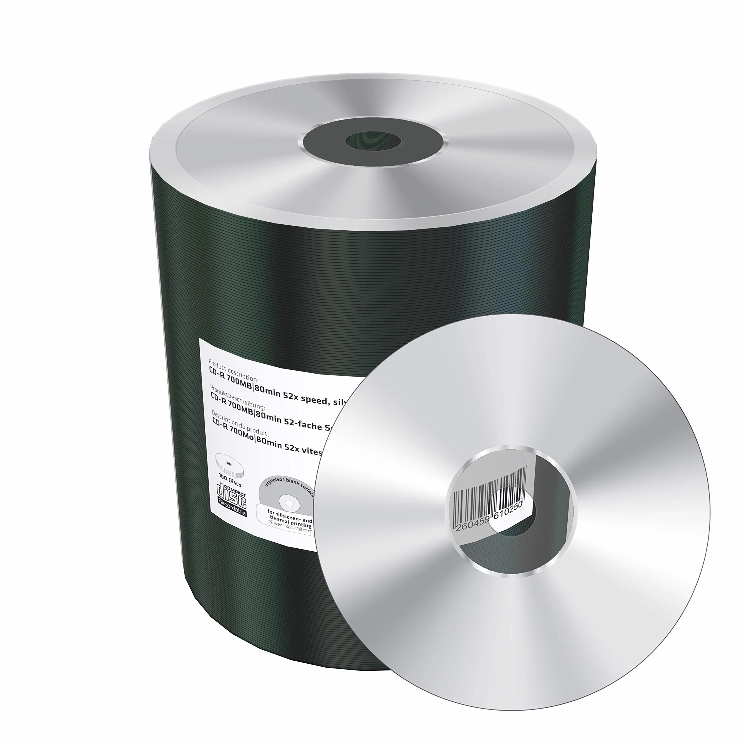CD-R 700MB 80min 52x prędkość zapisu srebrny 100 sztuk