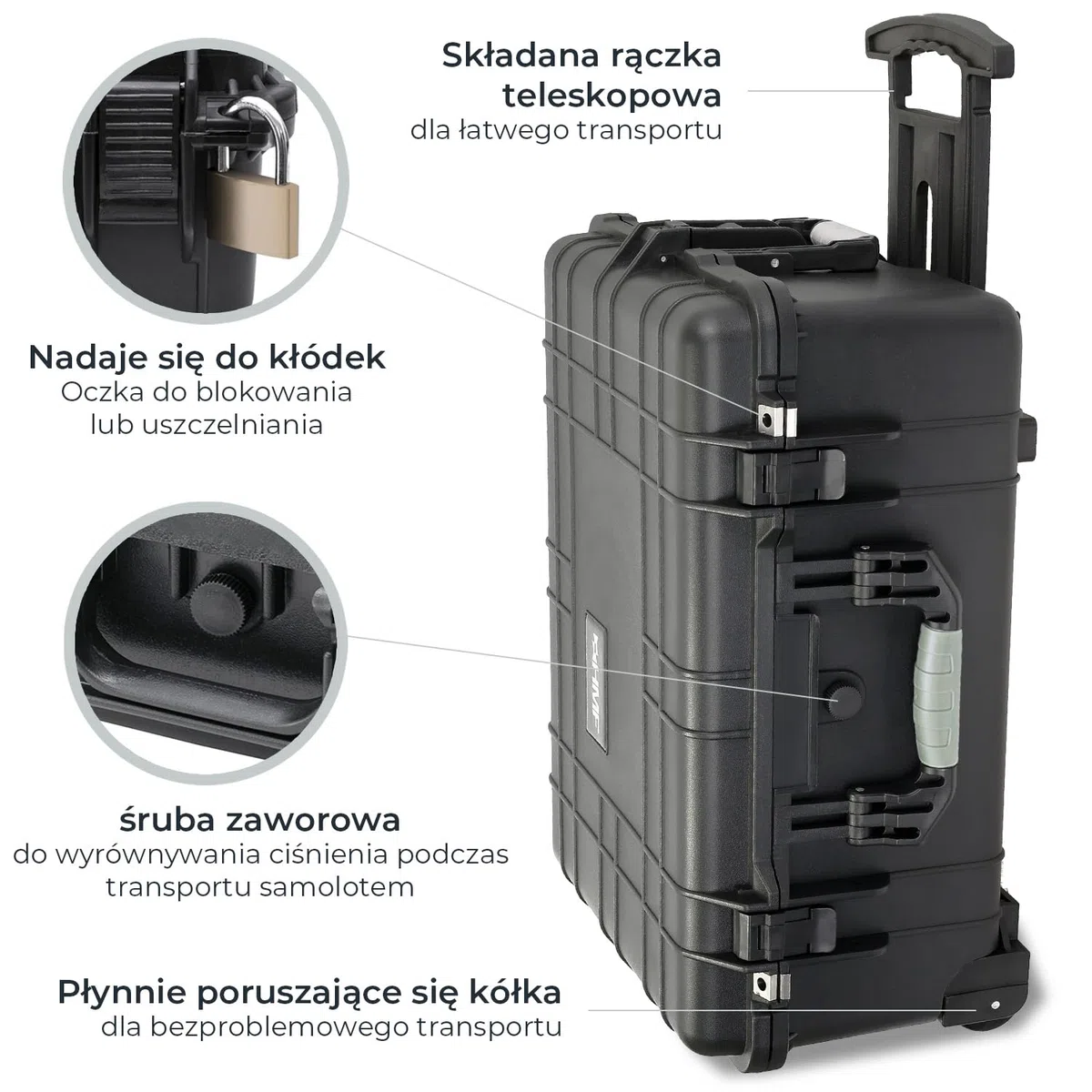 HMF Walizka outdoorowa, ODK400, walizka na zdjęcia z pianką rastrową, czarny, 58.5 x 45 x 27.5 cm, Walizka
