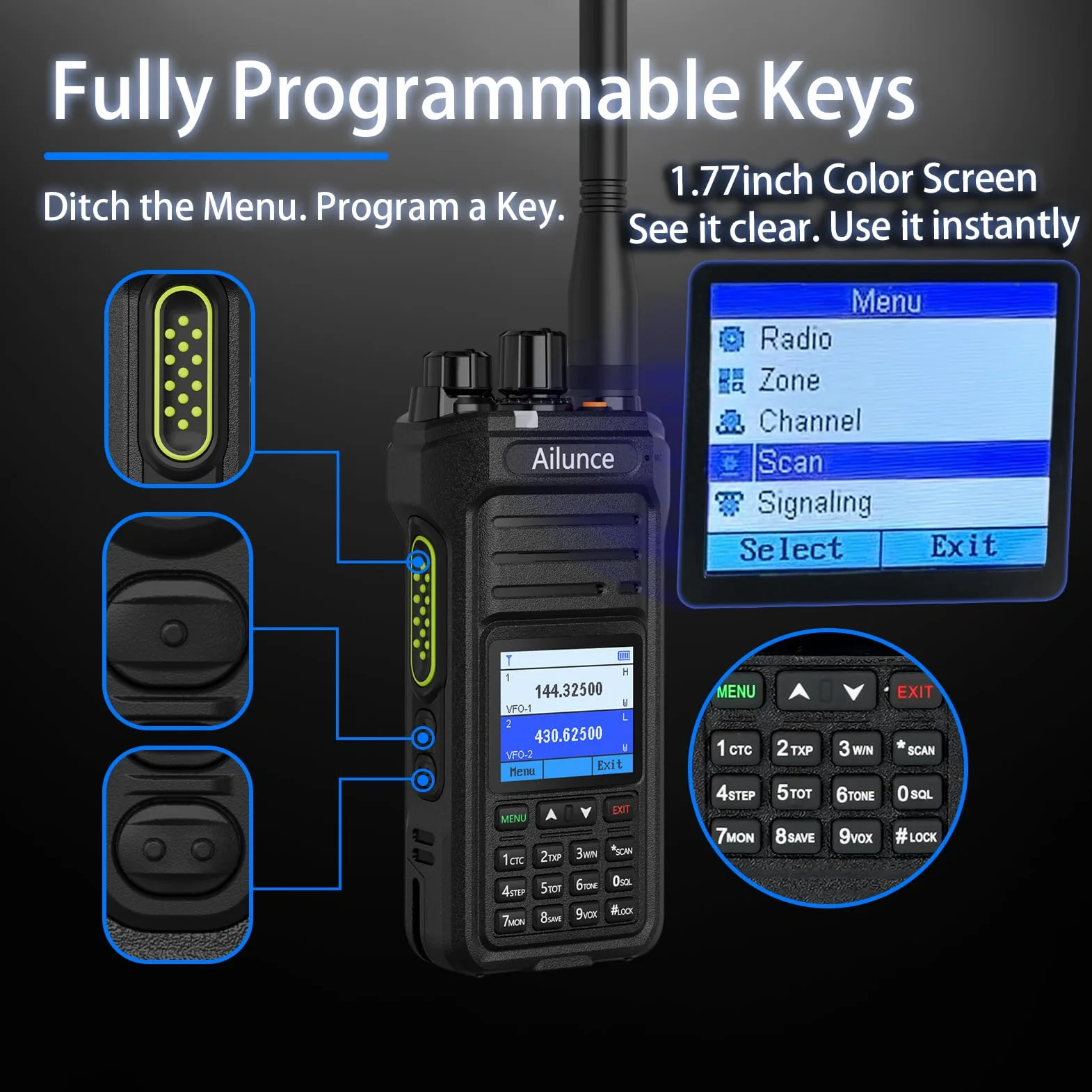 Retevis Ailunce HA1UV Ham Radio, Dwupasmowy Radiotelefon Amatorski, Wodoodporny IP67, 2800mAh, Sub-PTT, Radiotelefon Amatorski Dalekiego Zasięgu dla Radioamatorów, Impreza Amatorska (1 Szt.)