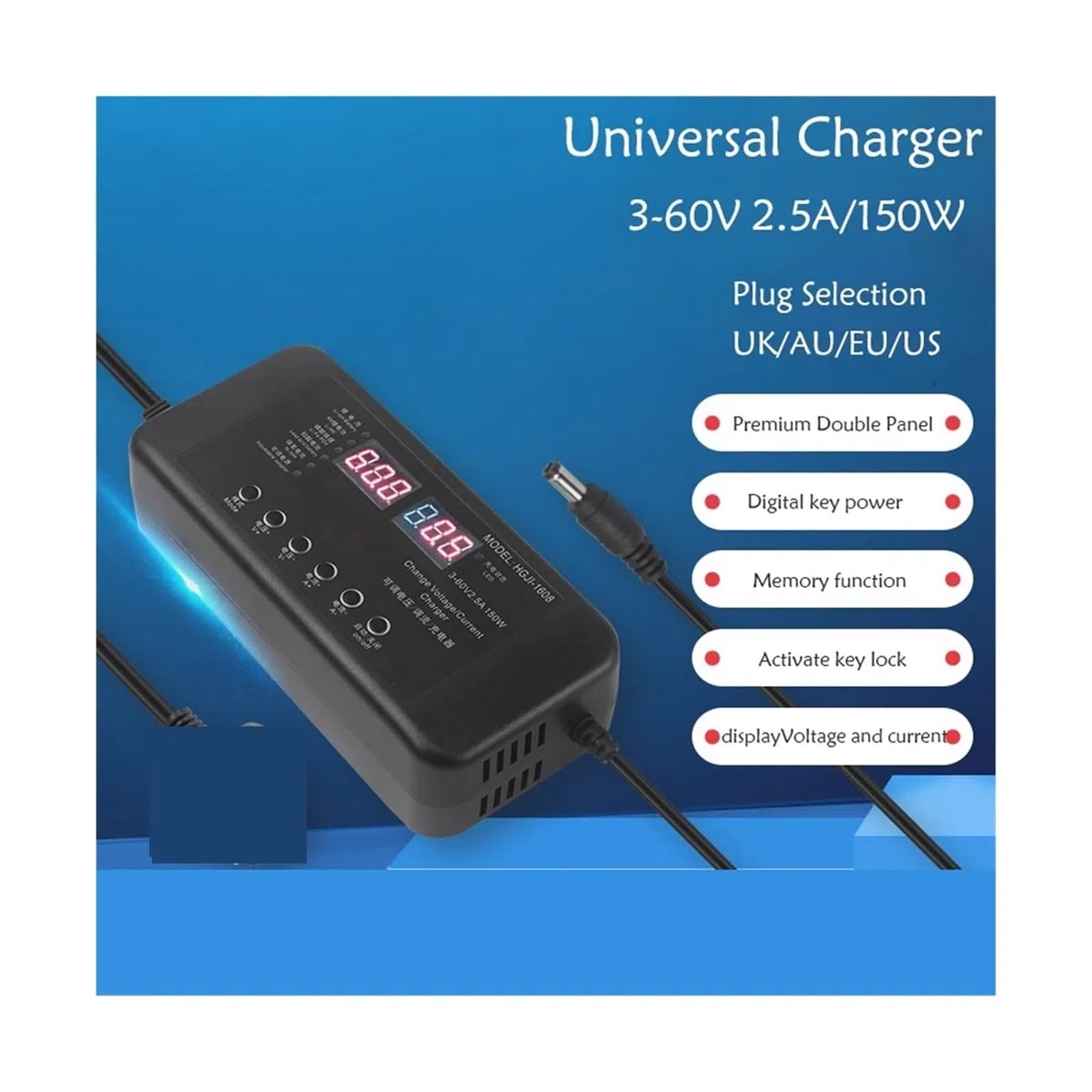 Ładowarka USB, Regulowana ładowarka sieciowa 3 V-60 V 150 W z ładowarką z ekranem wyświetlacza 2,8 V 14 V 28 V 36 V 48 V 56 V 60 V ładowarka akumulatorów litowo-jonowych