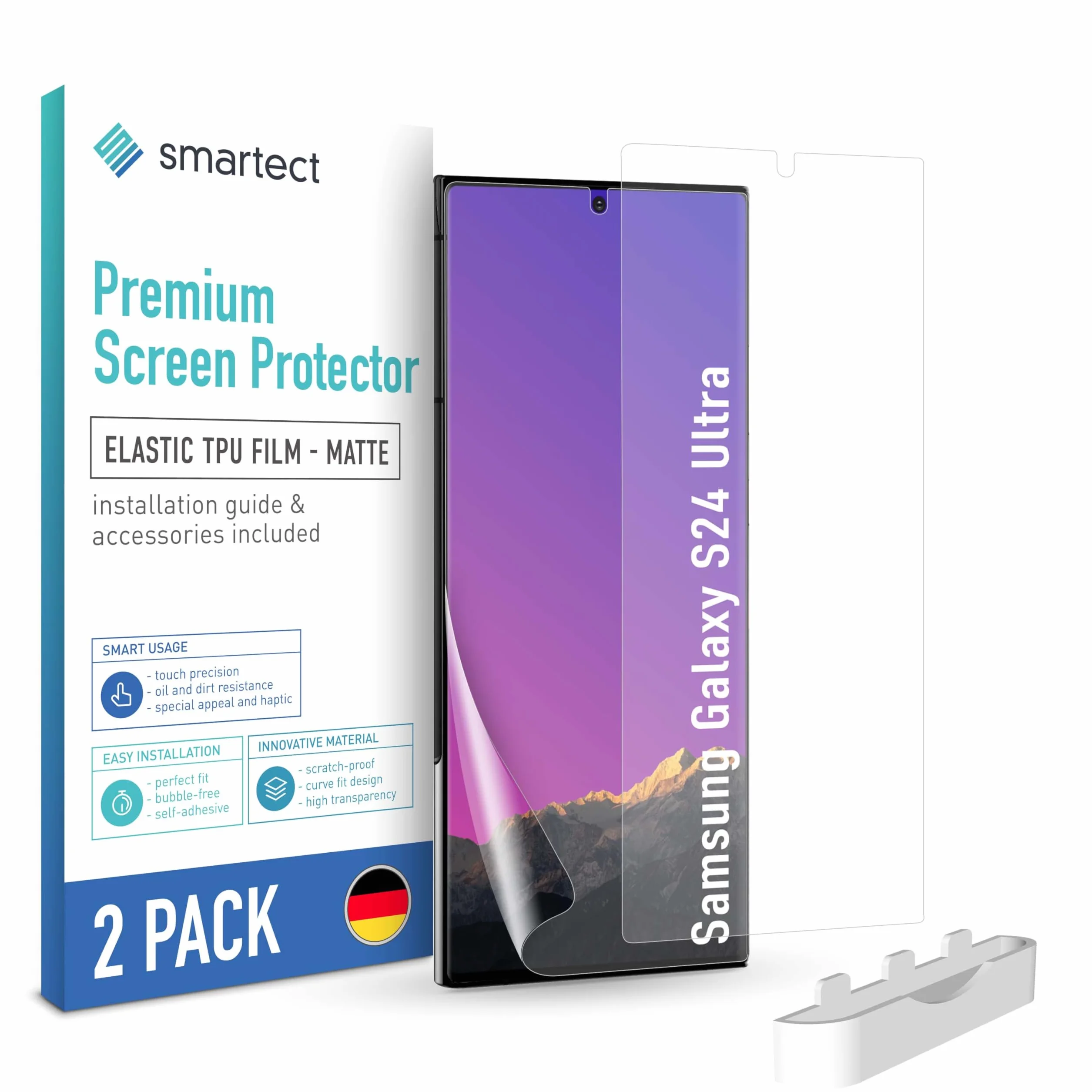 smartect Folia Ochronna TPU [2 Sztuki, Matt] dla Samsung Galaxy S24 Ultra, Zakrywa cały wyświetlacz, Ochraniacz Ekranu bez Pęcherzyków, Bez Odcisków palców