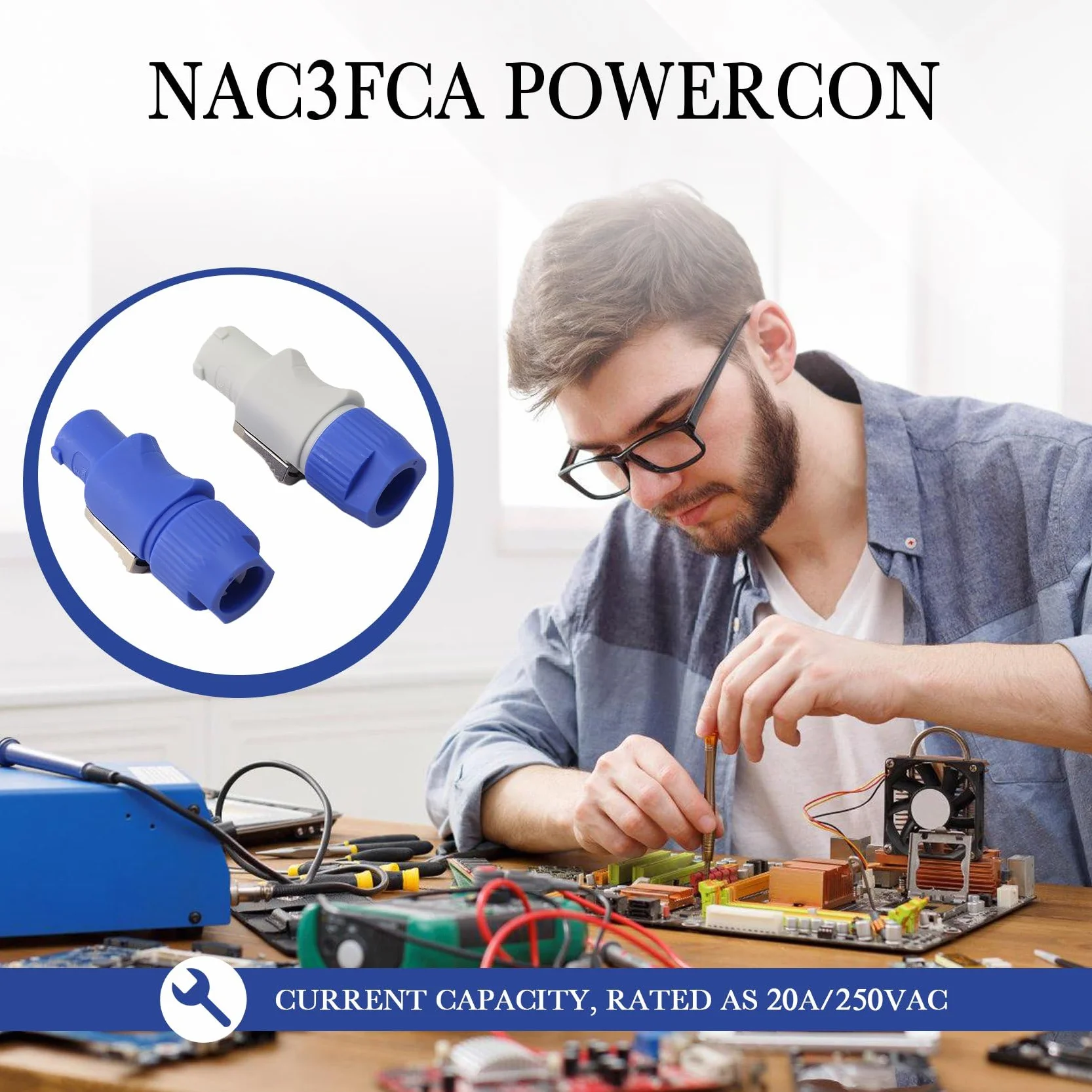 20 sztuk wtyczek Powercon, 3-biegunowe wtyczki Powercon NAC3FCB, wtyczka Speakon, 20 A, 250 V AC, niebieska i