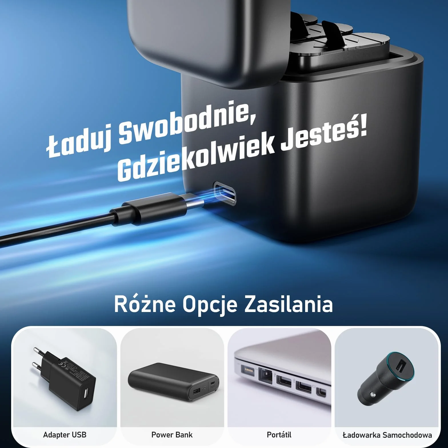 Jeebel Szybka ładowarka 3 gniazda USB-C do GoPro Hero 13 Black