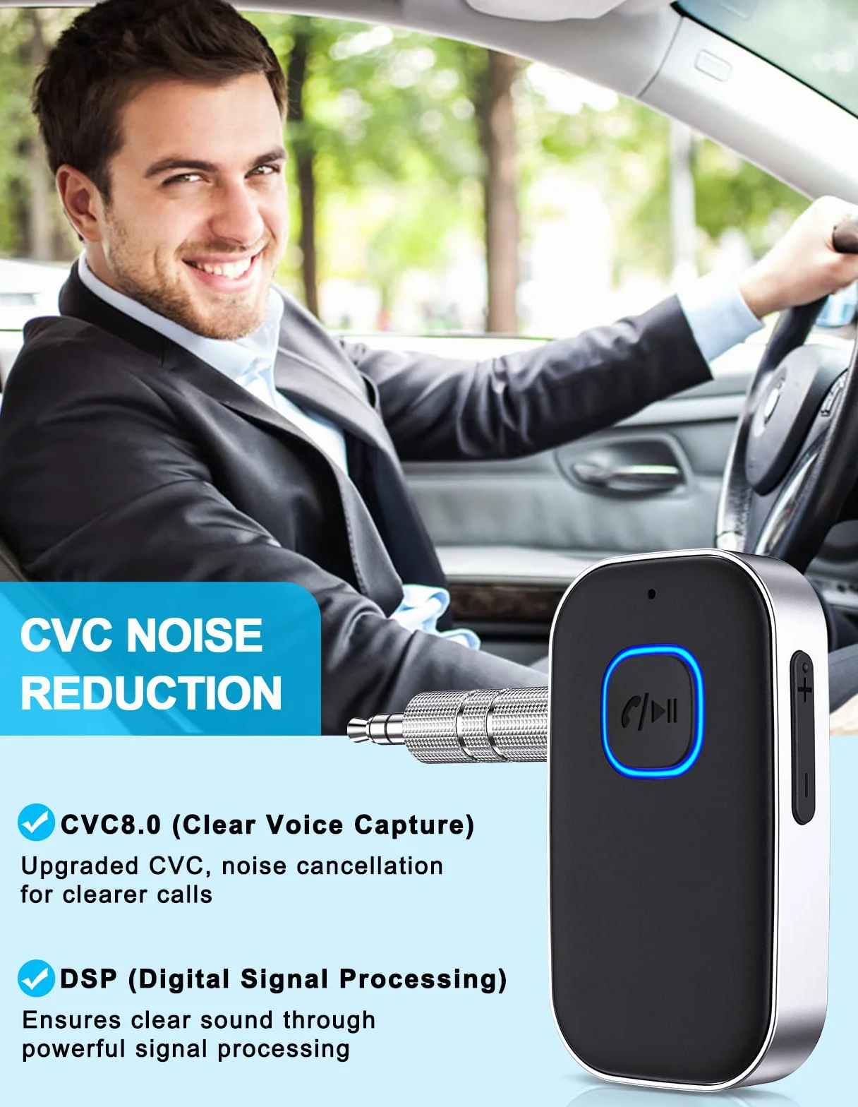 Glangeh Odbiornik Bluetooth Samochodowy Adapter z Redukcją Szumów 16h Aux