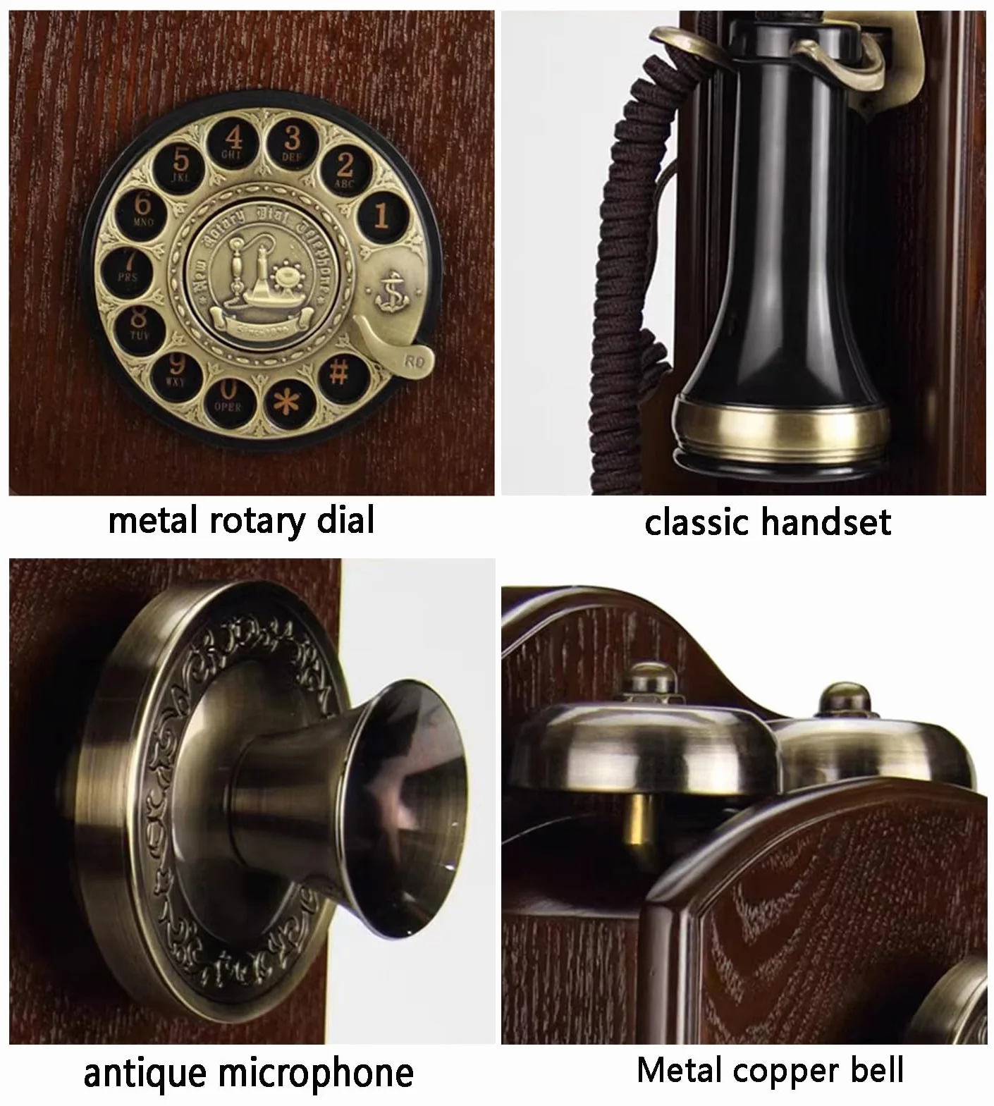 HJMMWT Antyczne telefony ścienne, telefon retro, staromodny telefon stacjonarny w stylu vintage, klasyczny europejski wystrój, drewno 1960S Old Fashion przewodowy do domu/biura/hotelu/szkoły