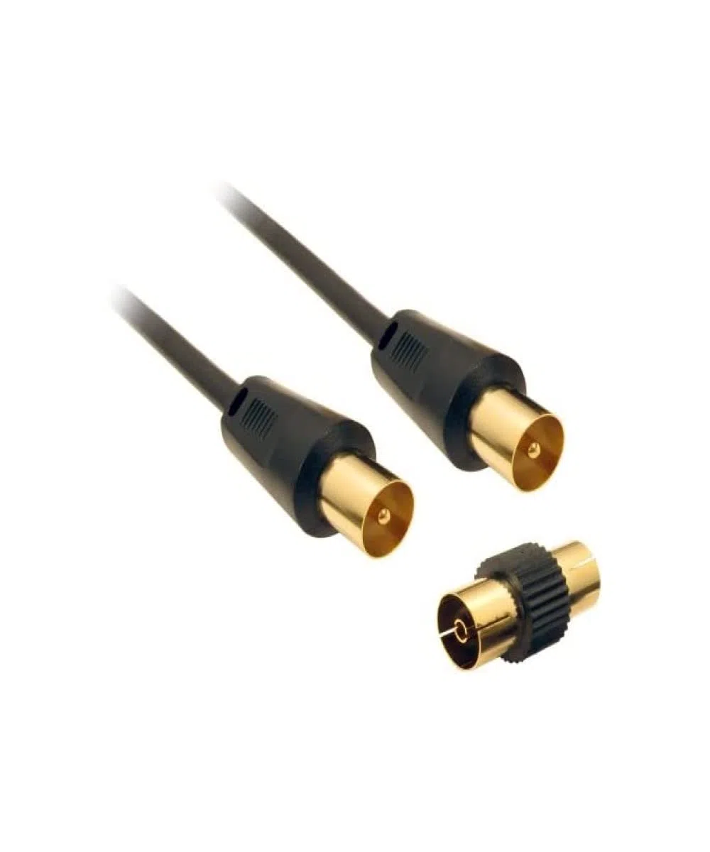 CDL Micro Kabel antenowy TV 5 m pozłacany (M-M) z adapterem (F-F) - czarny